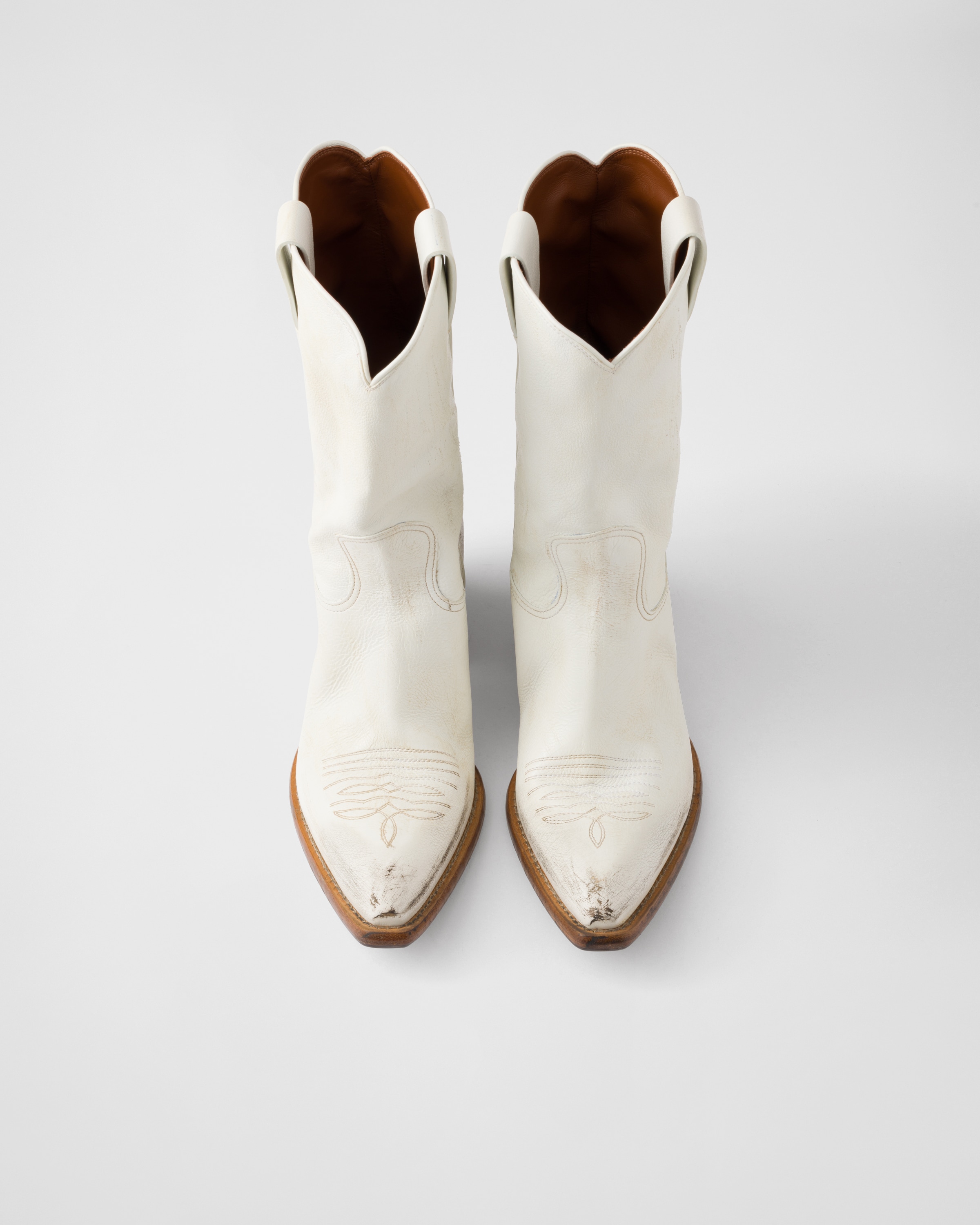 日本未発売*PRADA*ウエスタンレザーブーツ ホワイト レディース Chalk White Leather boots | PRADA