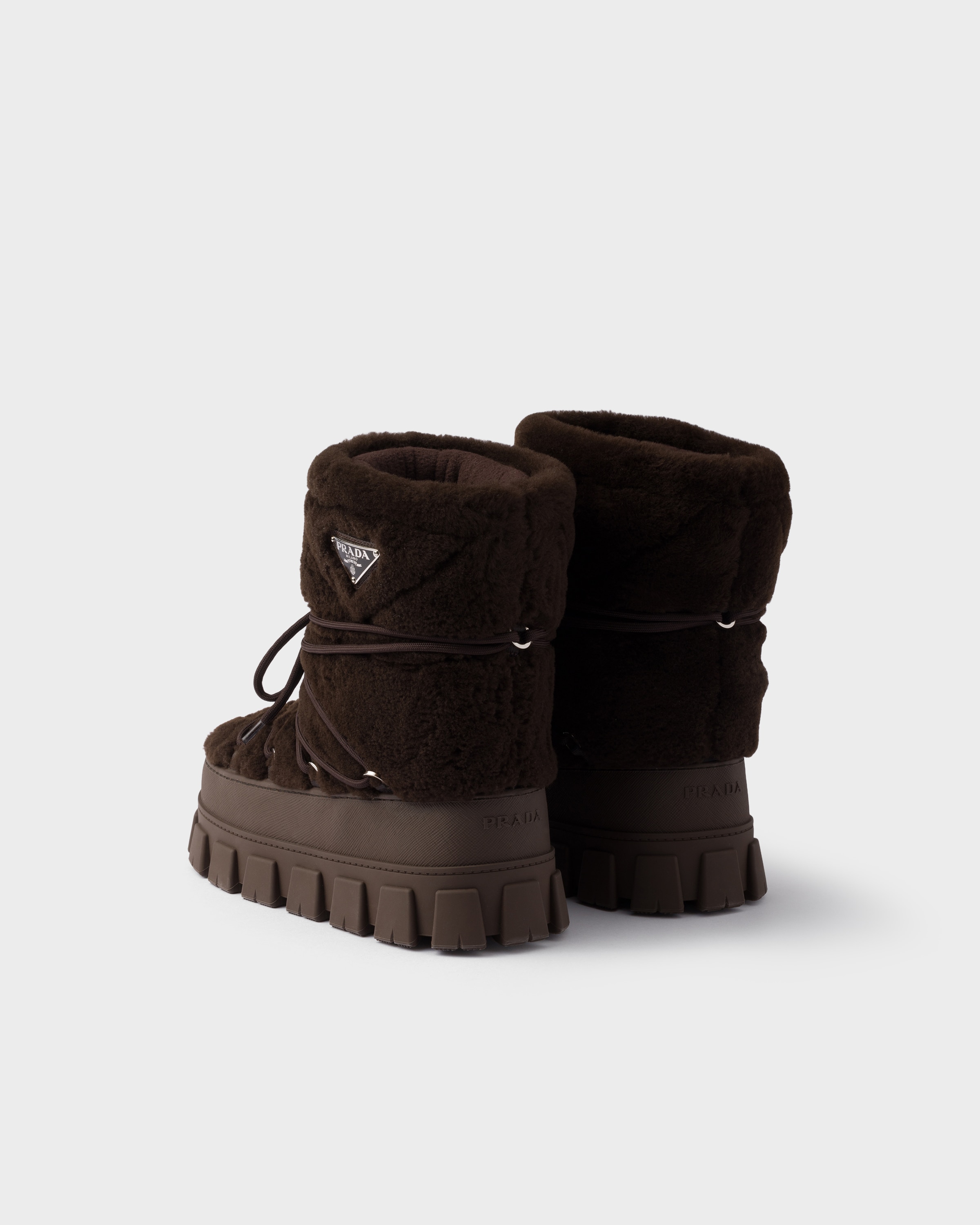 Dark Brown Shearling Après Ski Booties | PRADA
