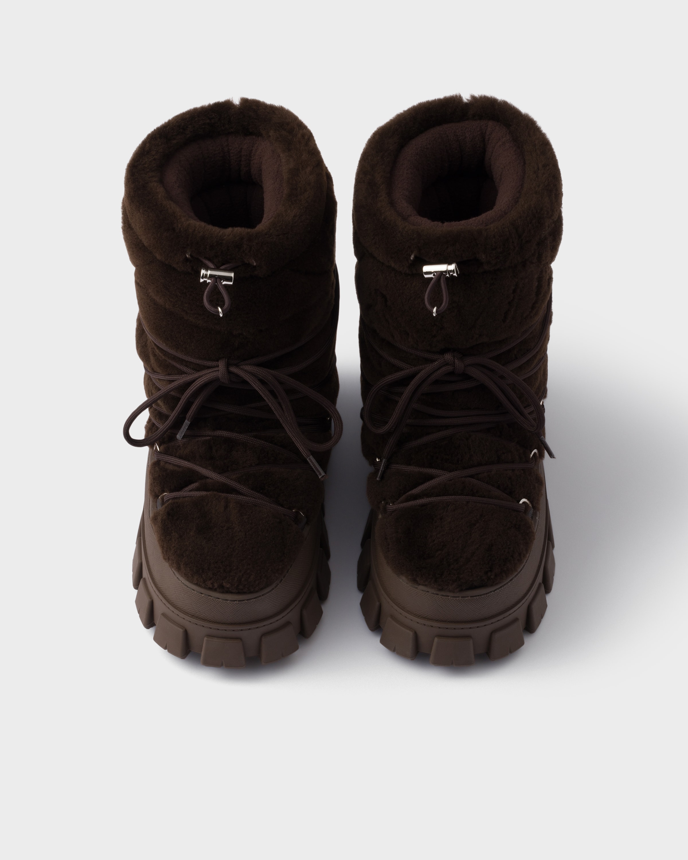 Dark Brown Shearling Après Ski Booties | PRADA