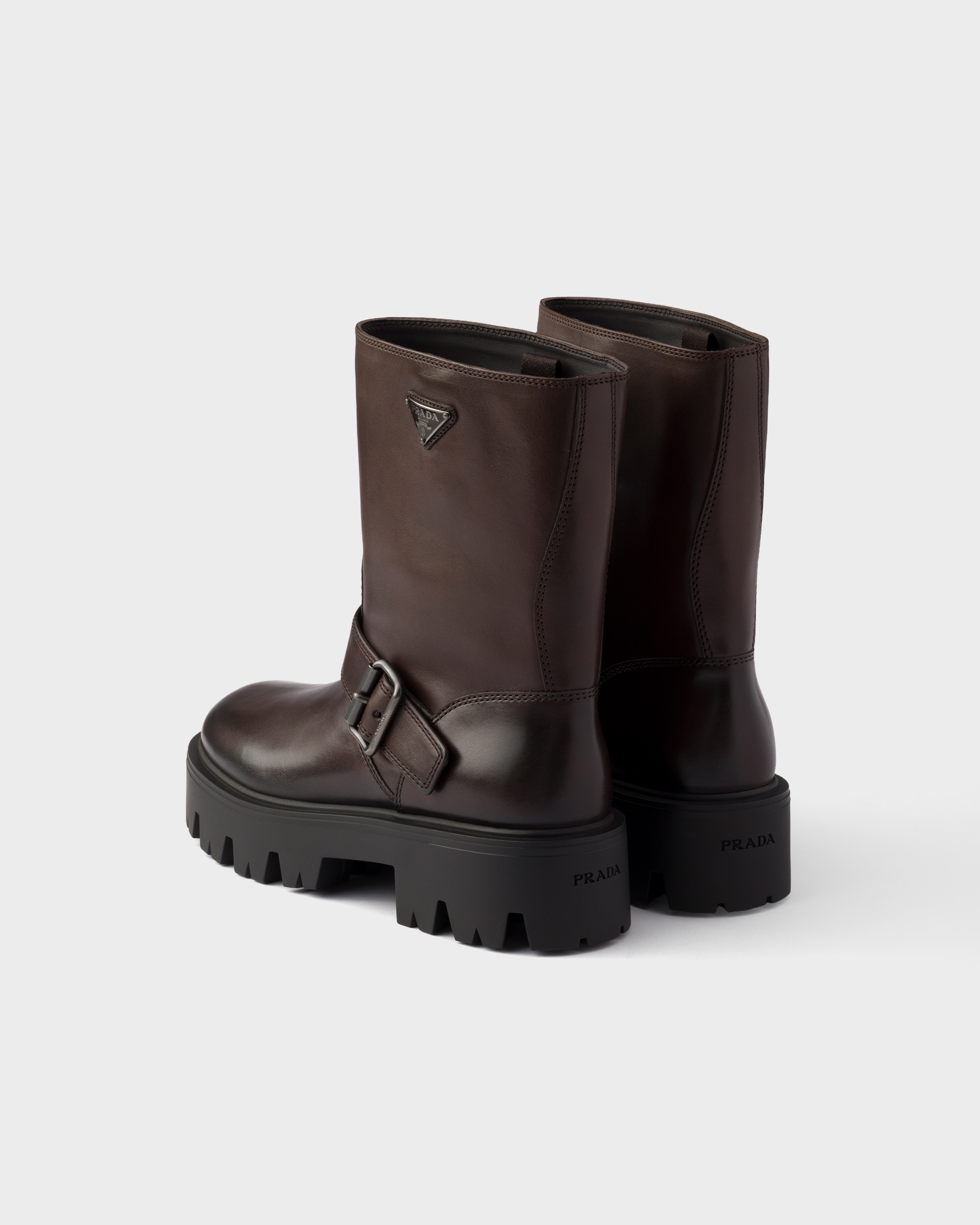 PRADA Re-Nylon レザー ブーティー ブーツ 38 ブラウン レザー ブーティー | PRADA - 日本