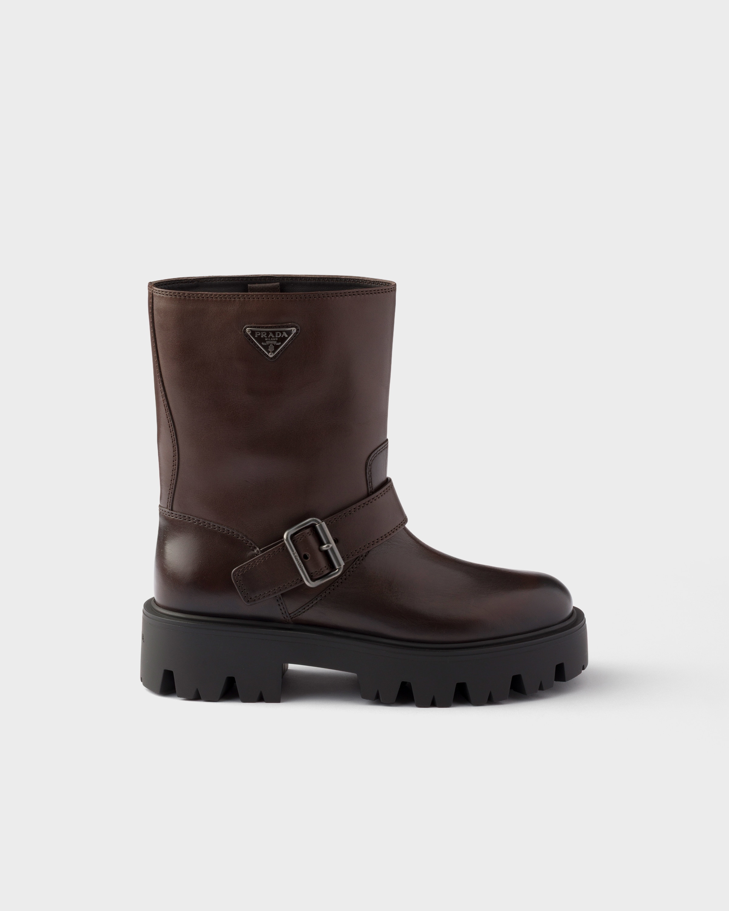 Teak Leather Mid-calf Boots | PRADA - United States