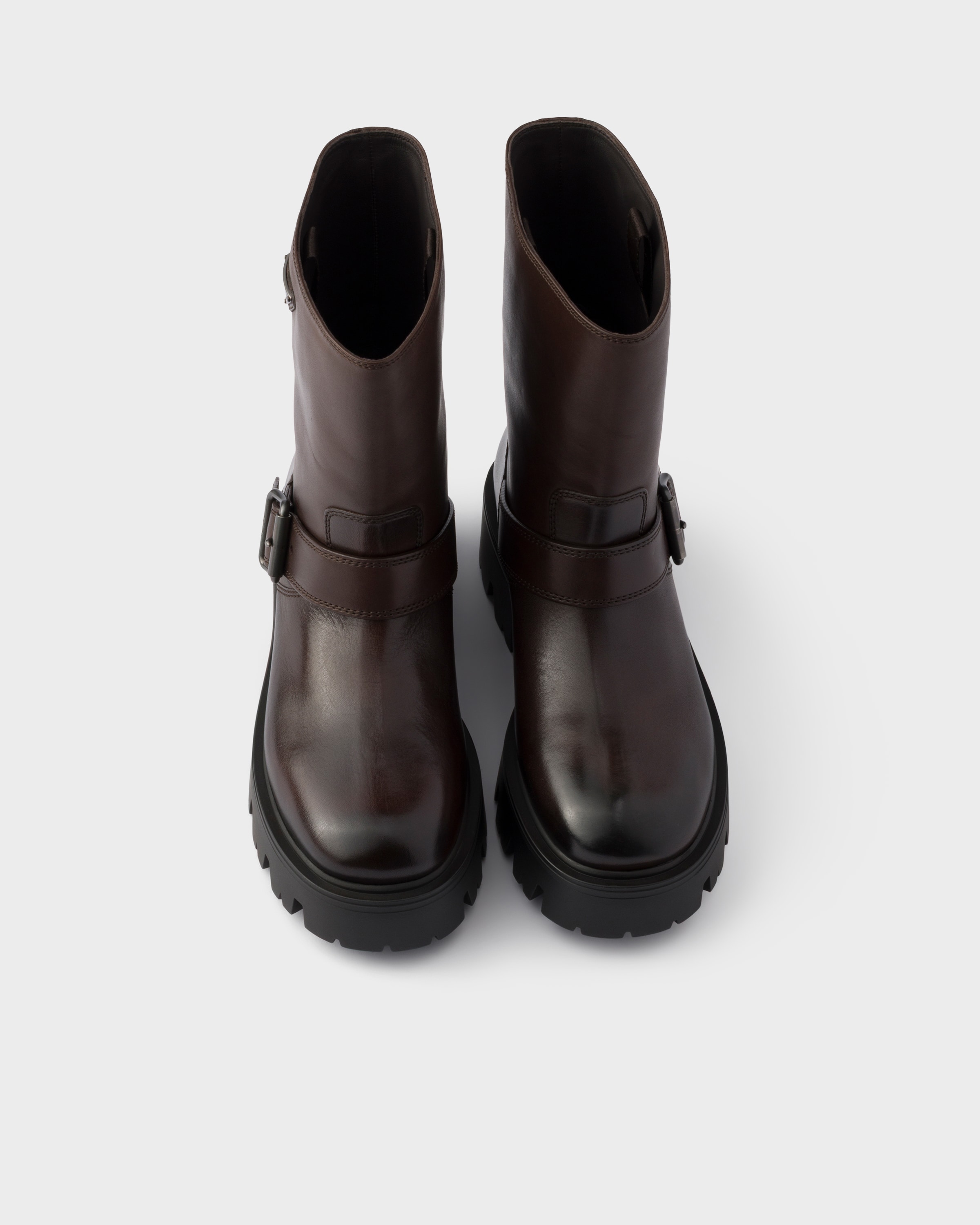 ブラウン プラダ ストライド レザー ミッドカーフ ブーツ | PRADA - 日本
