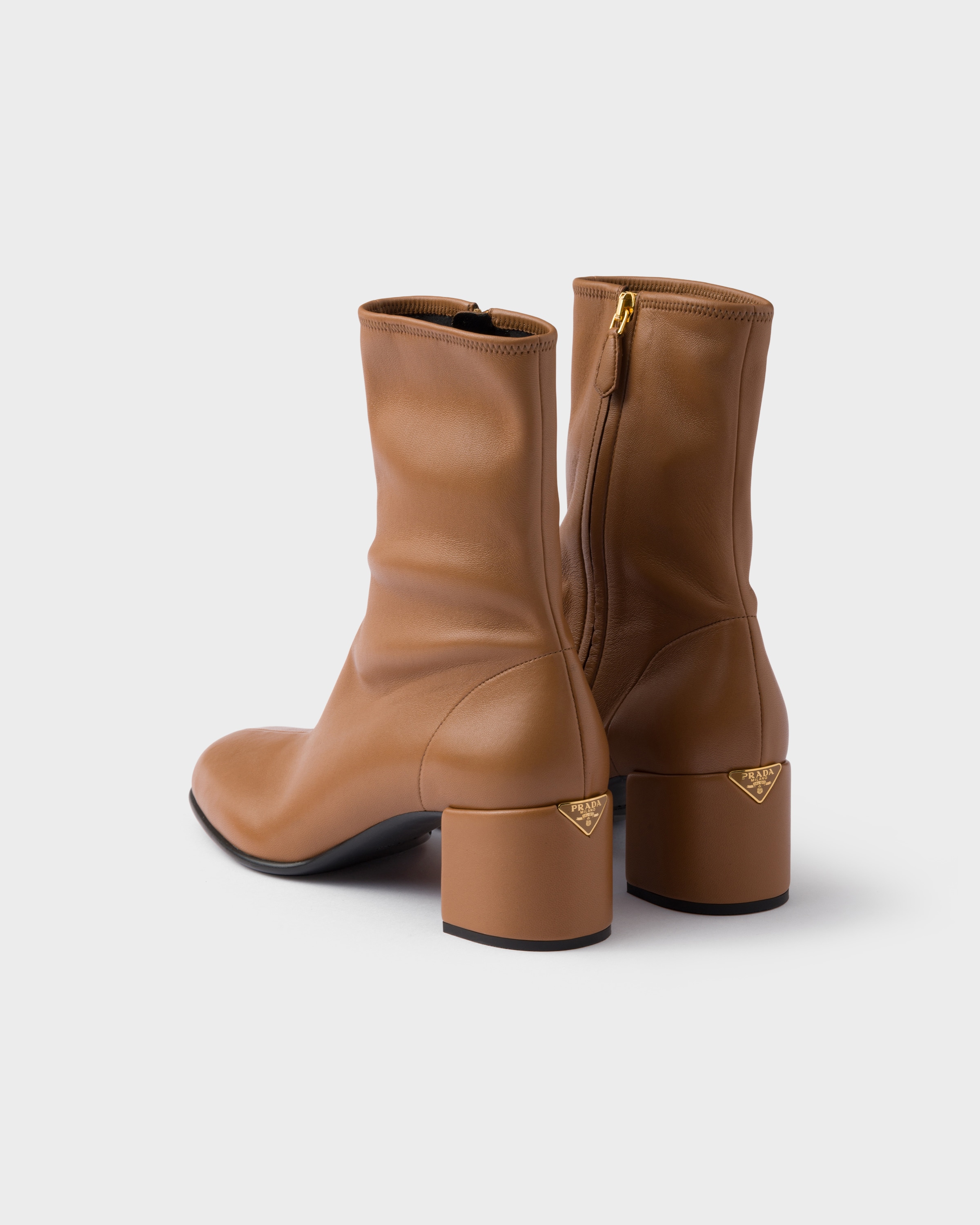Prada Stretch Nappa Leather Booties In Brown