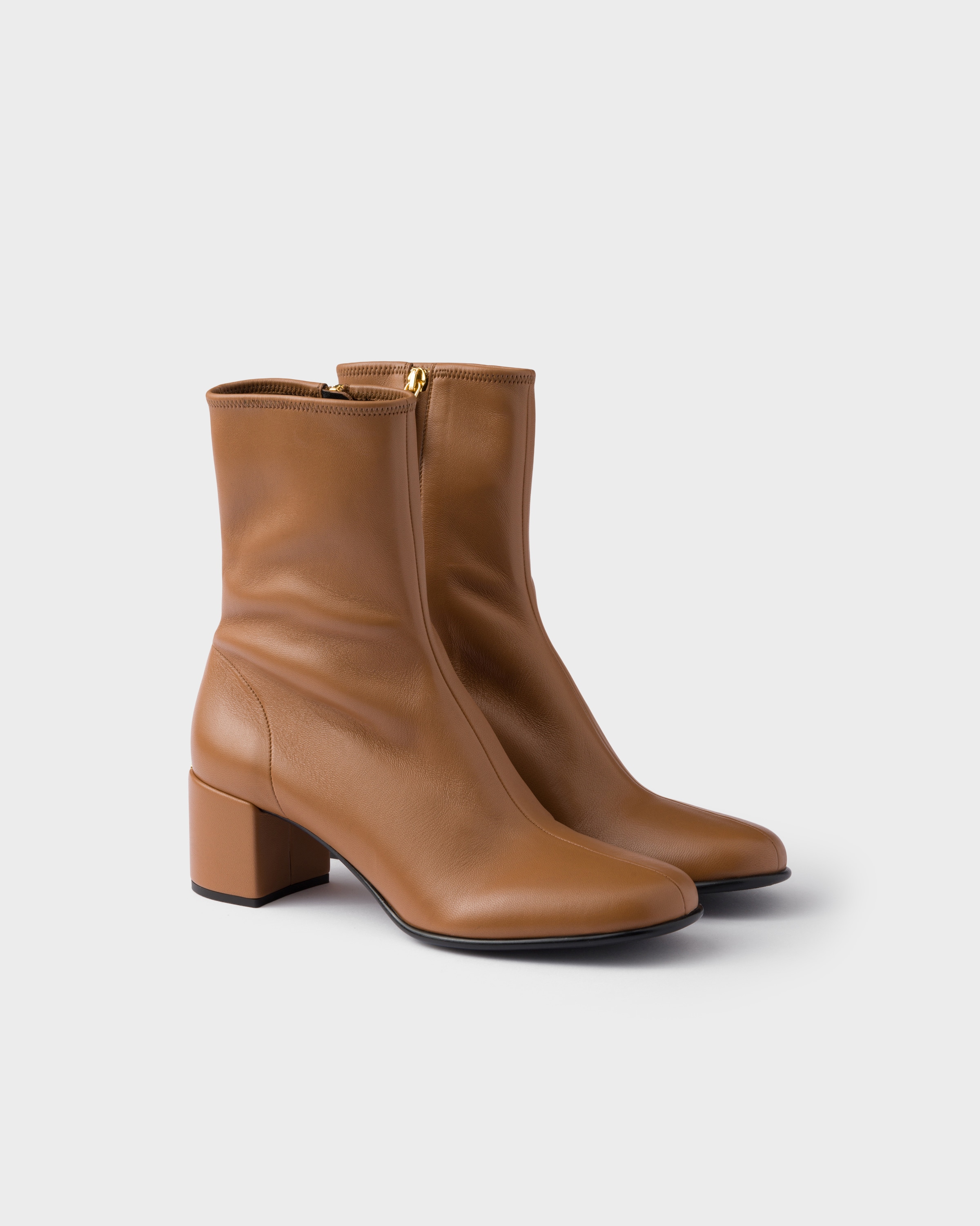 Prada Stretch Nappa Leather Booties In Brown