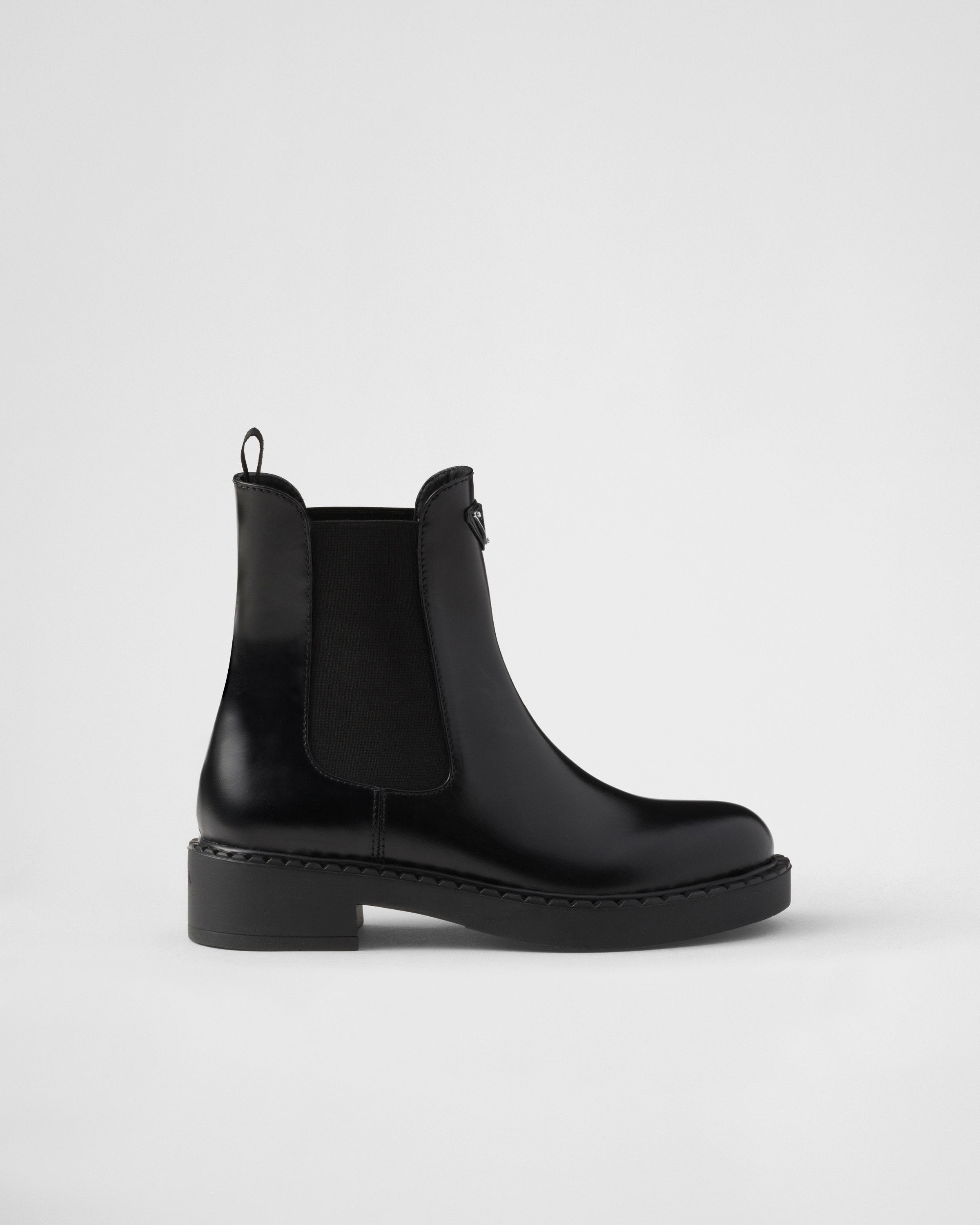 Black Brushed Leather Booties | PRADA