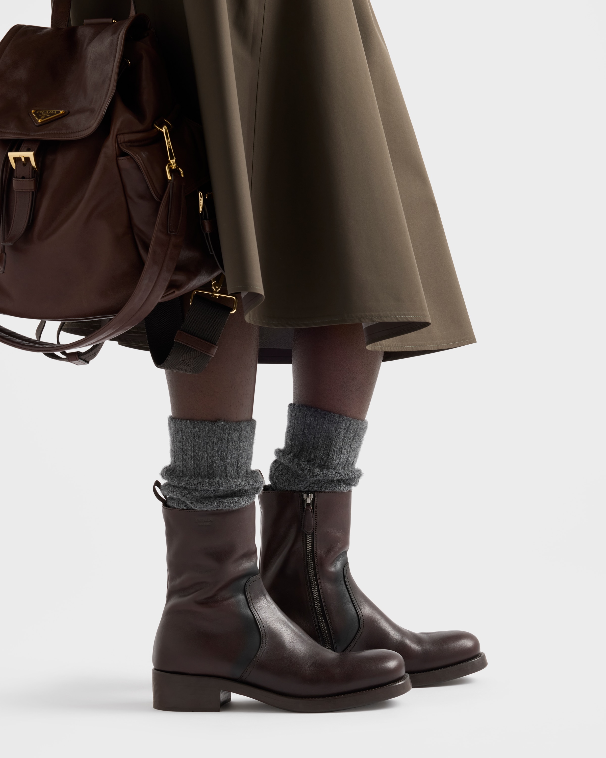 Prada Leather Mid-calf Boots In Brown