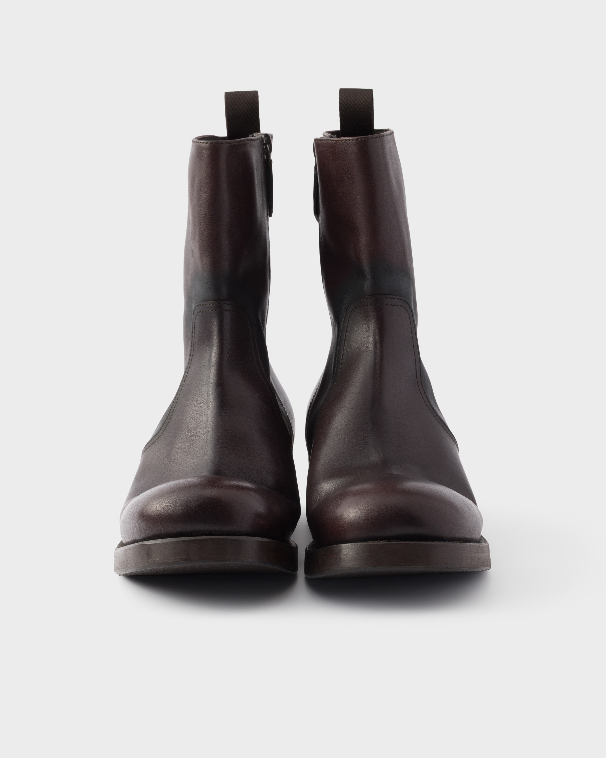 Dark Brown Leather mid-calf boots | PRADA - United States