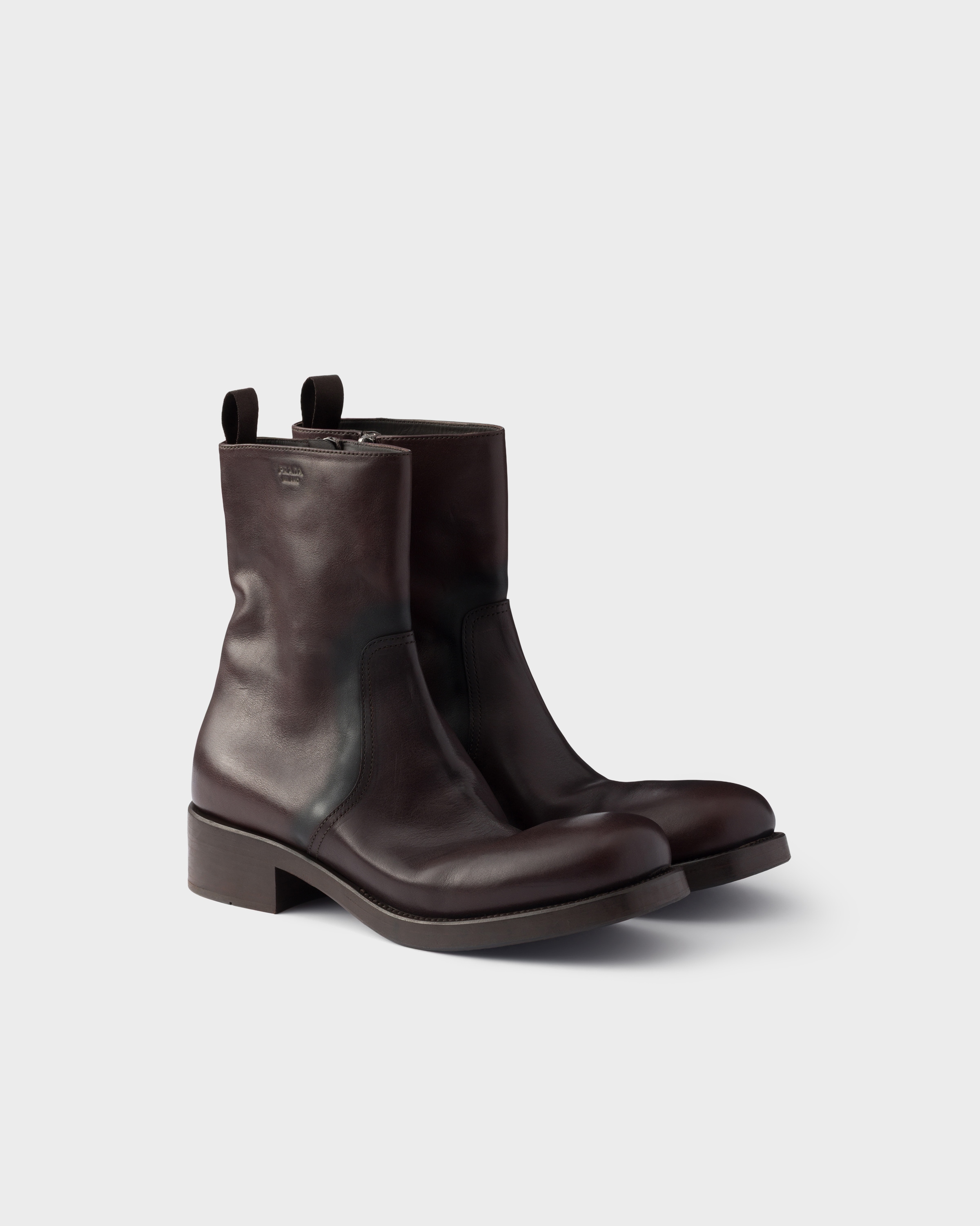 Prada Leather Mid-calf Boots In Brown