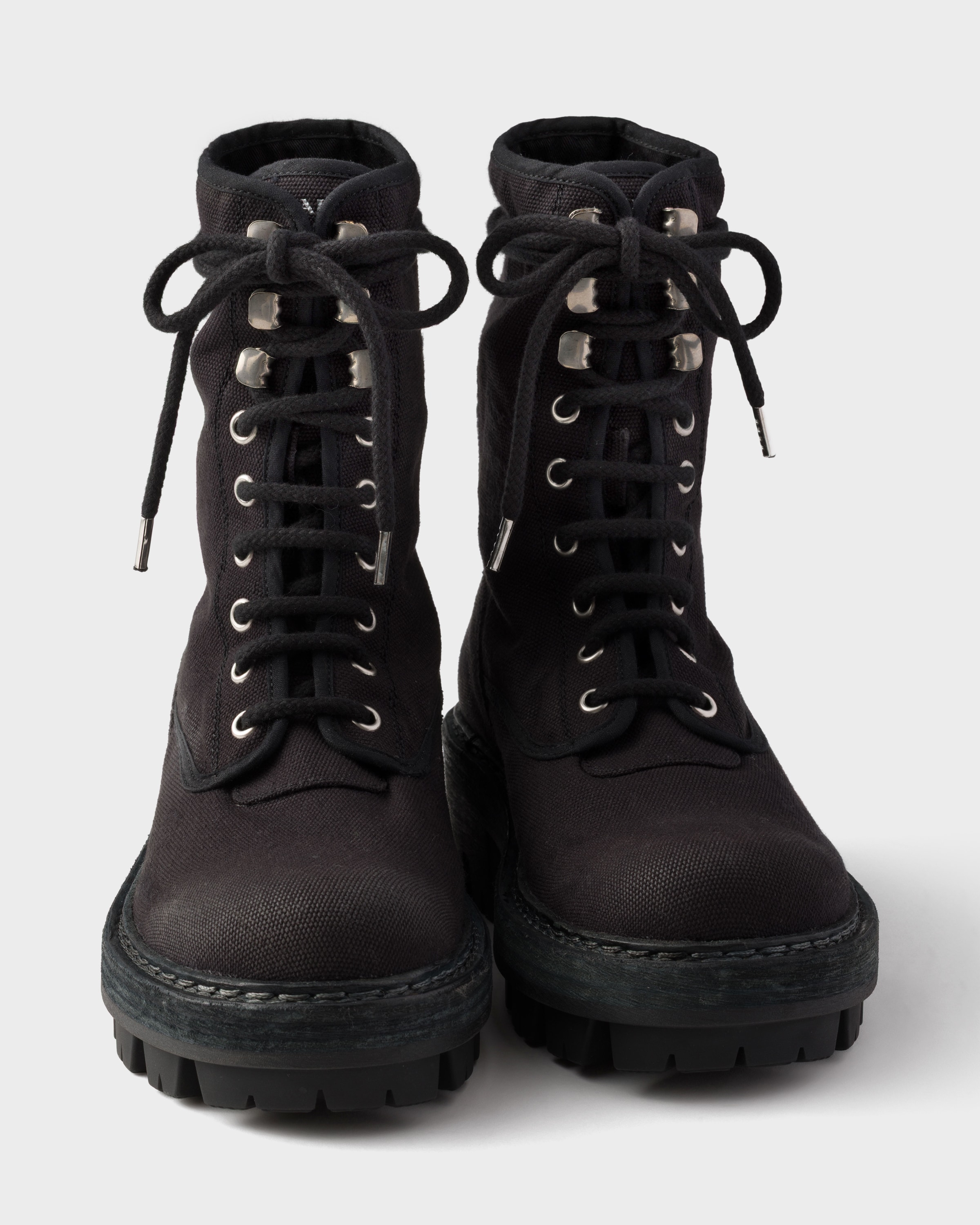 Black Canvas Lace-up Ankle Boots | PRADA - United States