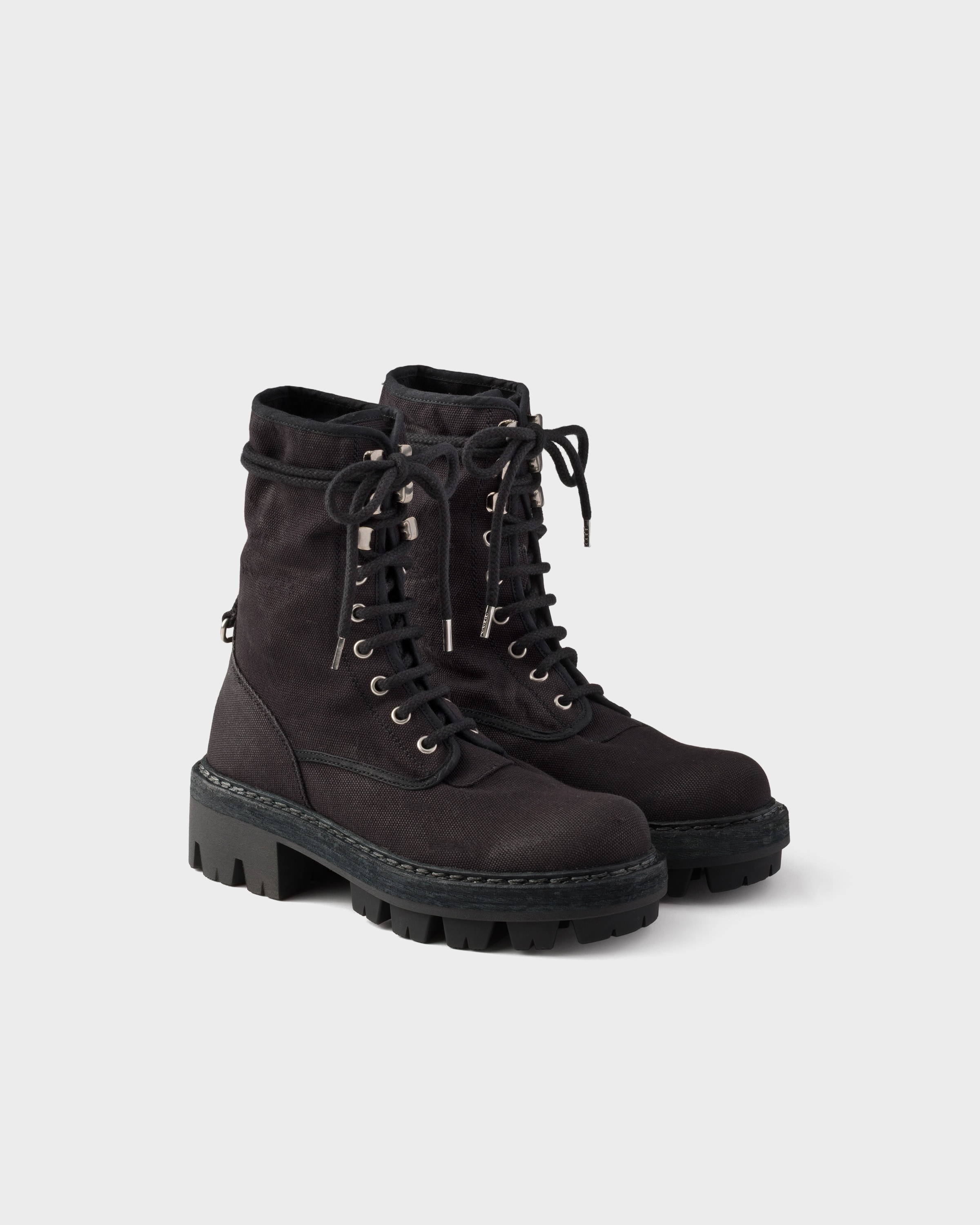 Black Canvas Lace-up Ankle Boots | PRADA - United States