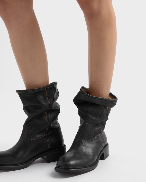 Vintage-effect leather boots - Black Vintage-effect leather boots - Black