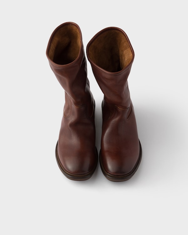 Botas de piel con efecto desgastado - Marrón Chocolate Botas de piel con efecto desgastado - Marrón Chocolate