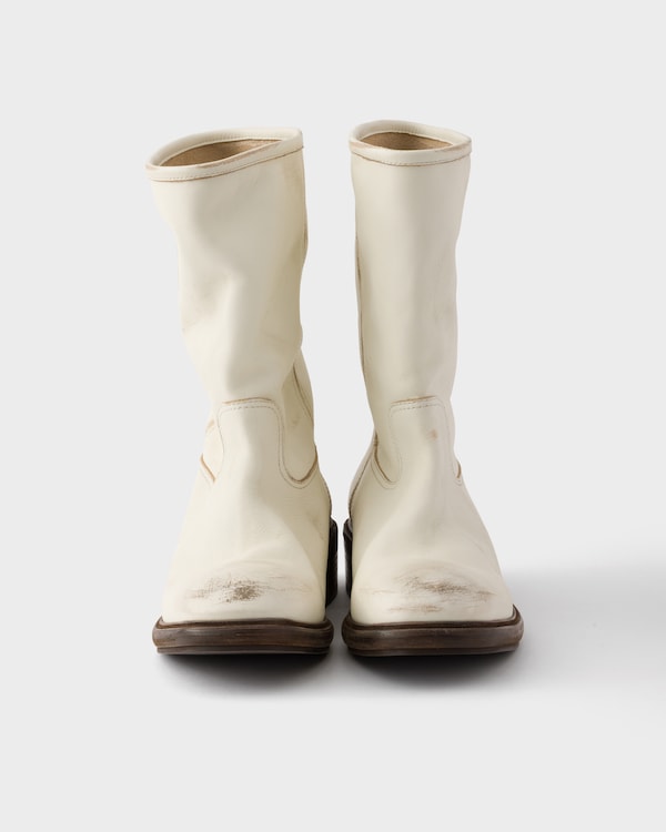 Botas de piel con efecto desgastado - Blanco Calizo Botas de piel con efecto desgastado - Blanco Calizo