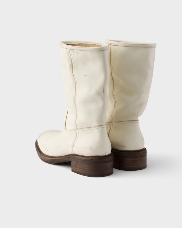 Botas de piel con efecto desgastado - Blanco Calizo Botas de piel con efecto desgastado - Blanco Calizo