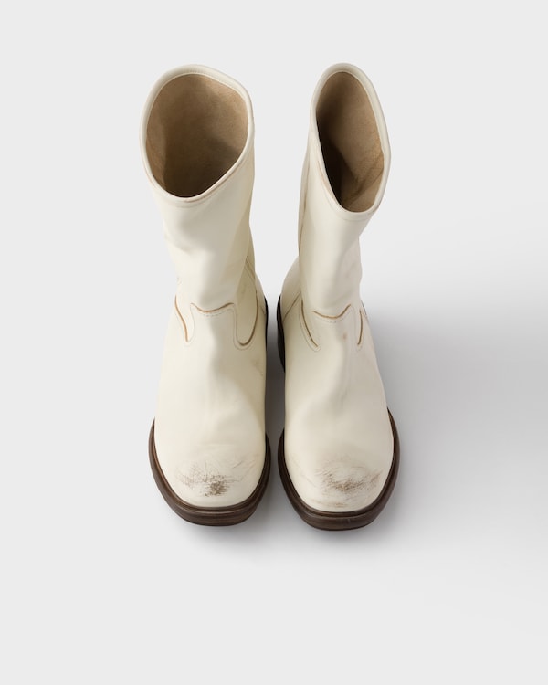 Botas de piel con efecto desgastado - Blanco Calizo Botas de piel con efecto desgastado - Blanco Calizo