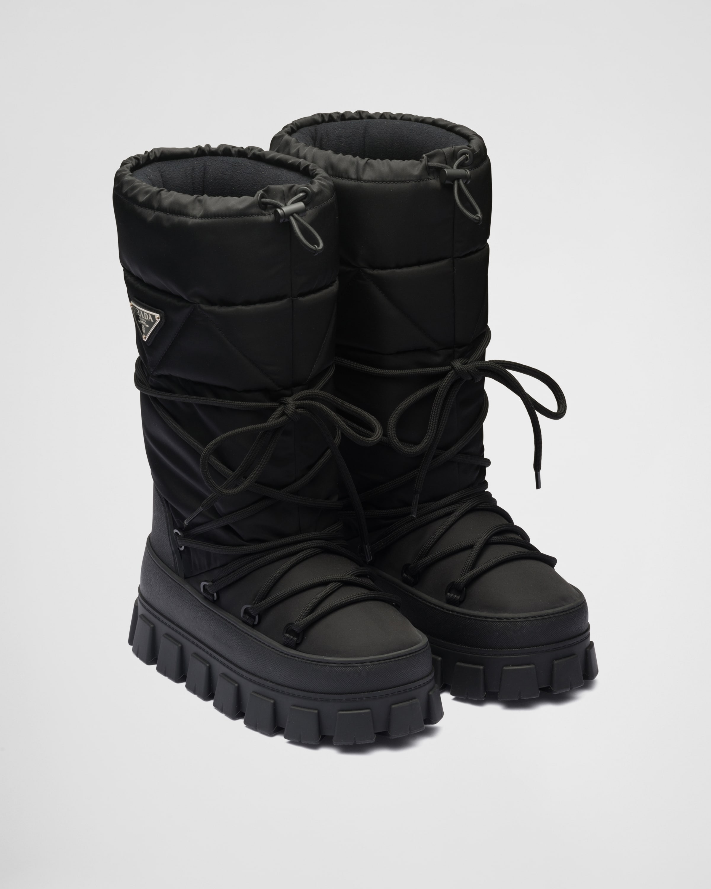 Black Nylon Gabardine Moon Boots | PRADA
