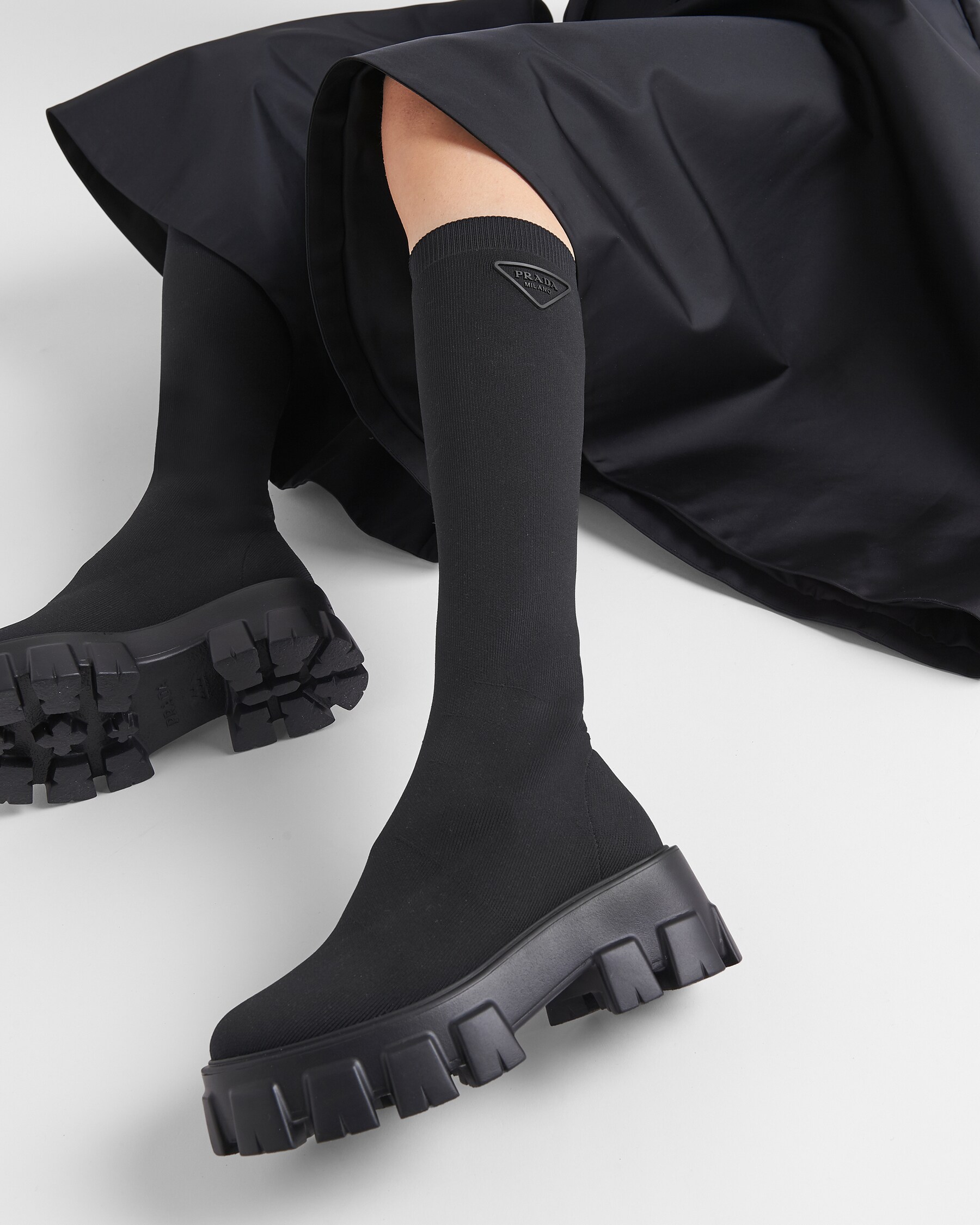 Black Monolith Knit Boots PRADA