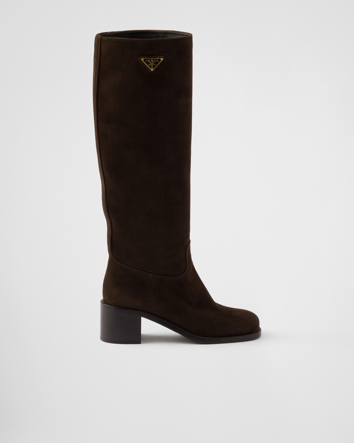 PRADA 25S HIGH-CUT BOOTS 55 MM IN DARK BROWN SUEDE