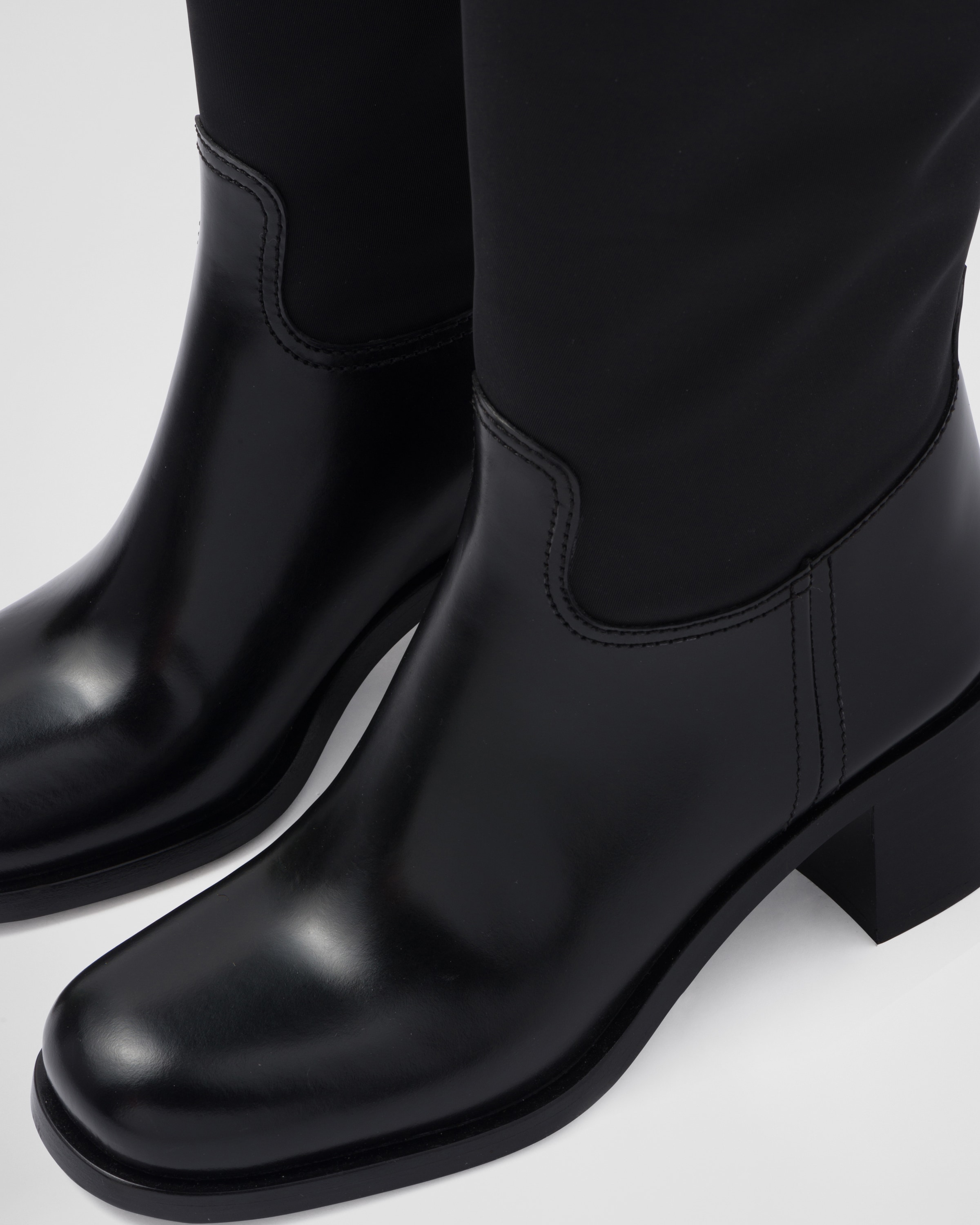 Black Brushed leather and nylon boots | Prada