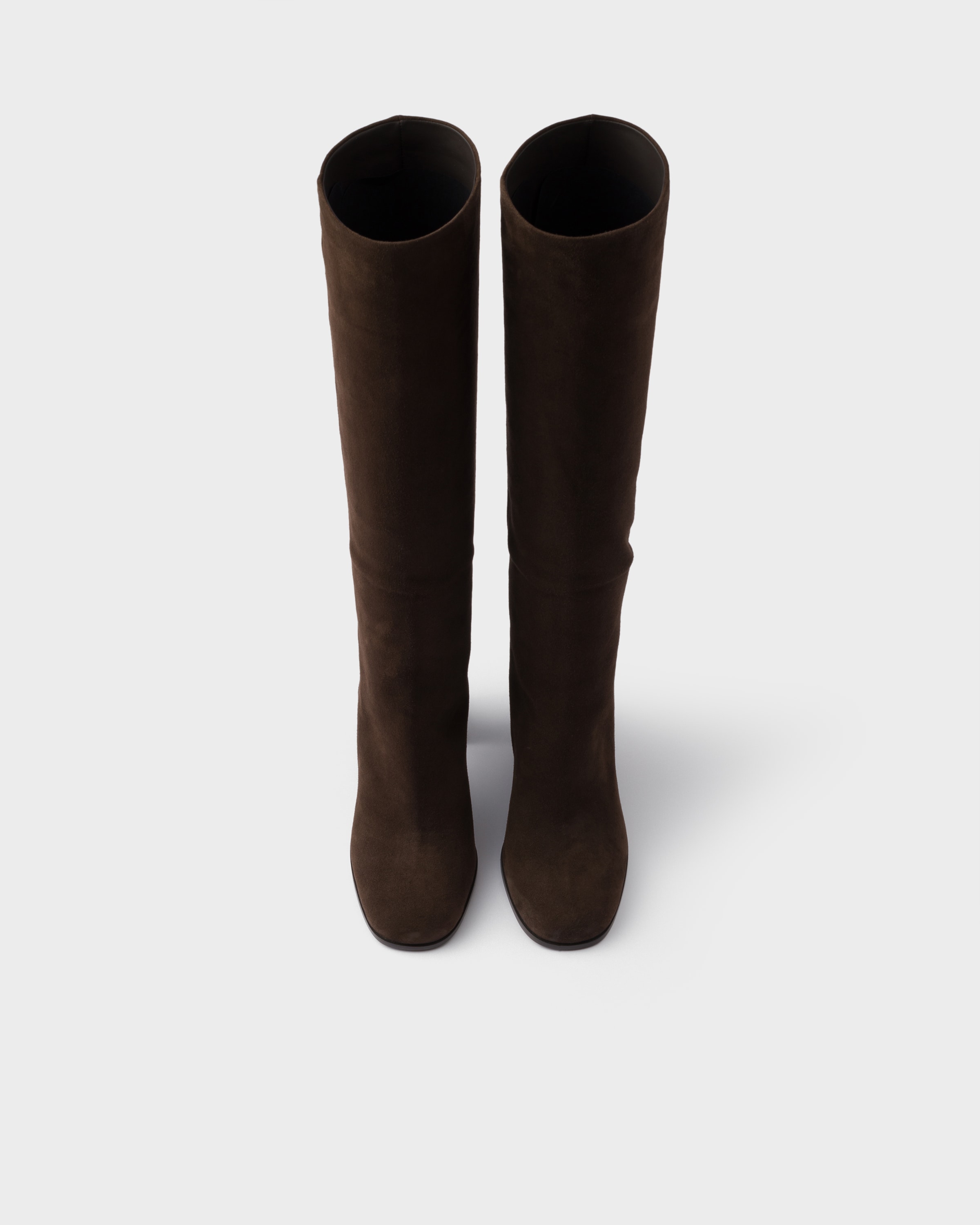 Prada 70mm Suede Block-heel Boots In Brown