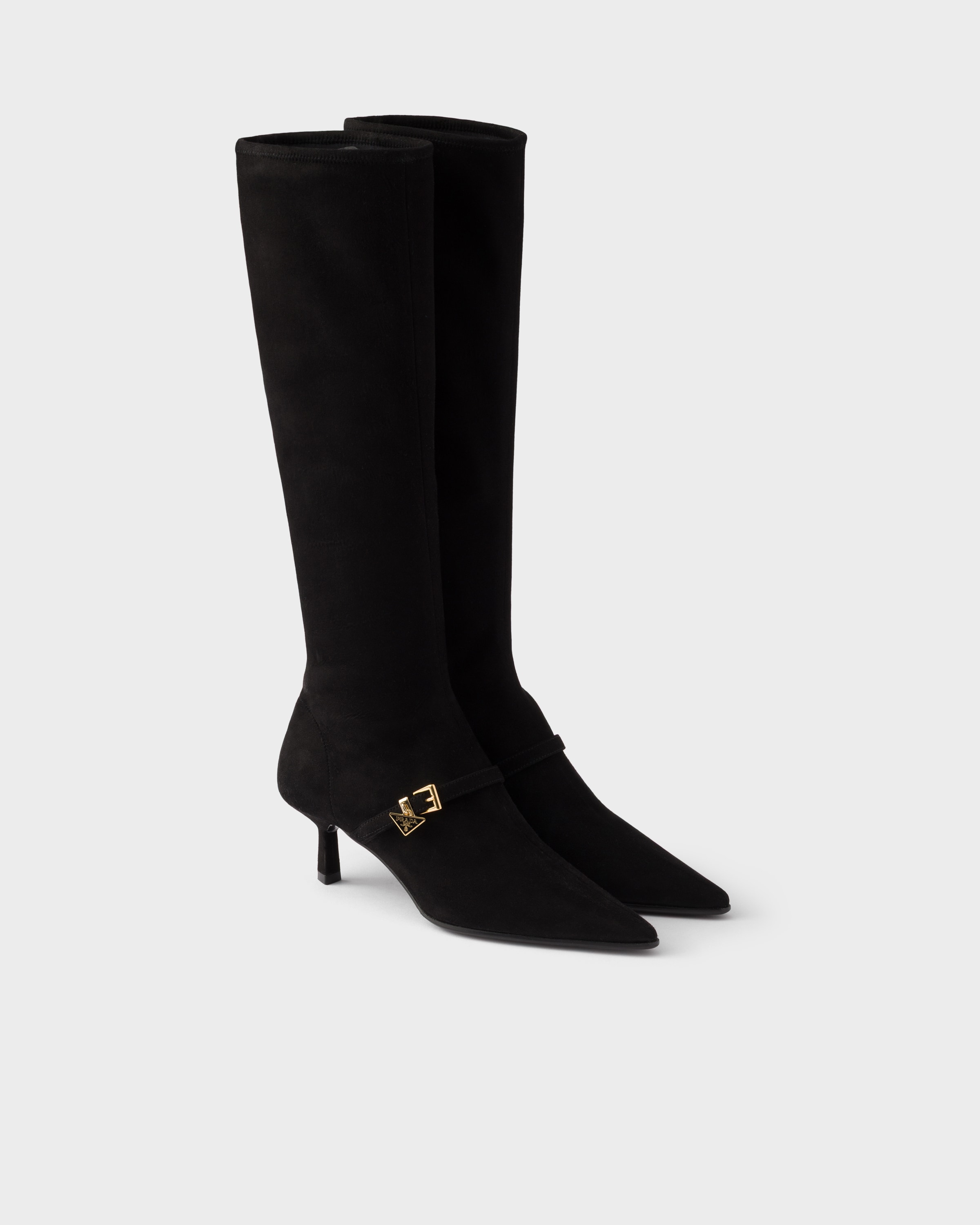 Black Stretch Suede Boots | PRADA - United States