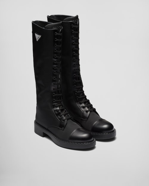 ブラック ブラッシュドレザーx Re-Nylon ブーツ | Prada