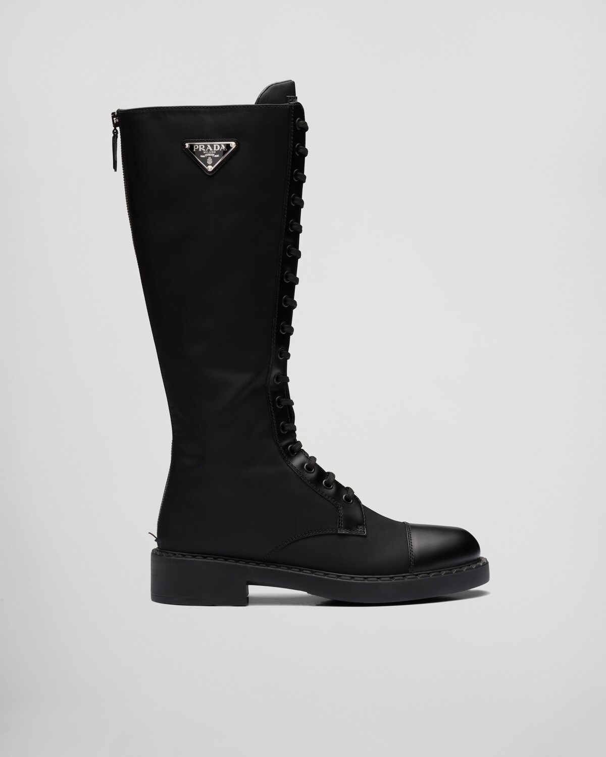 Black Brushed Leather And Renylon Boots PRADA