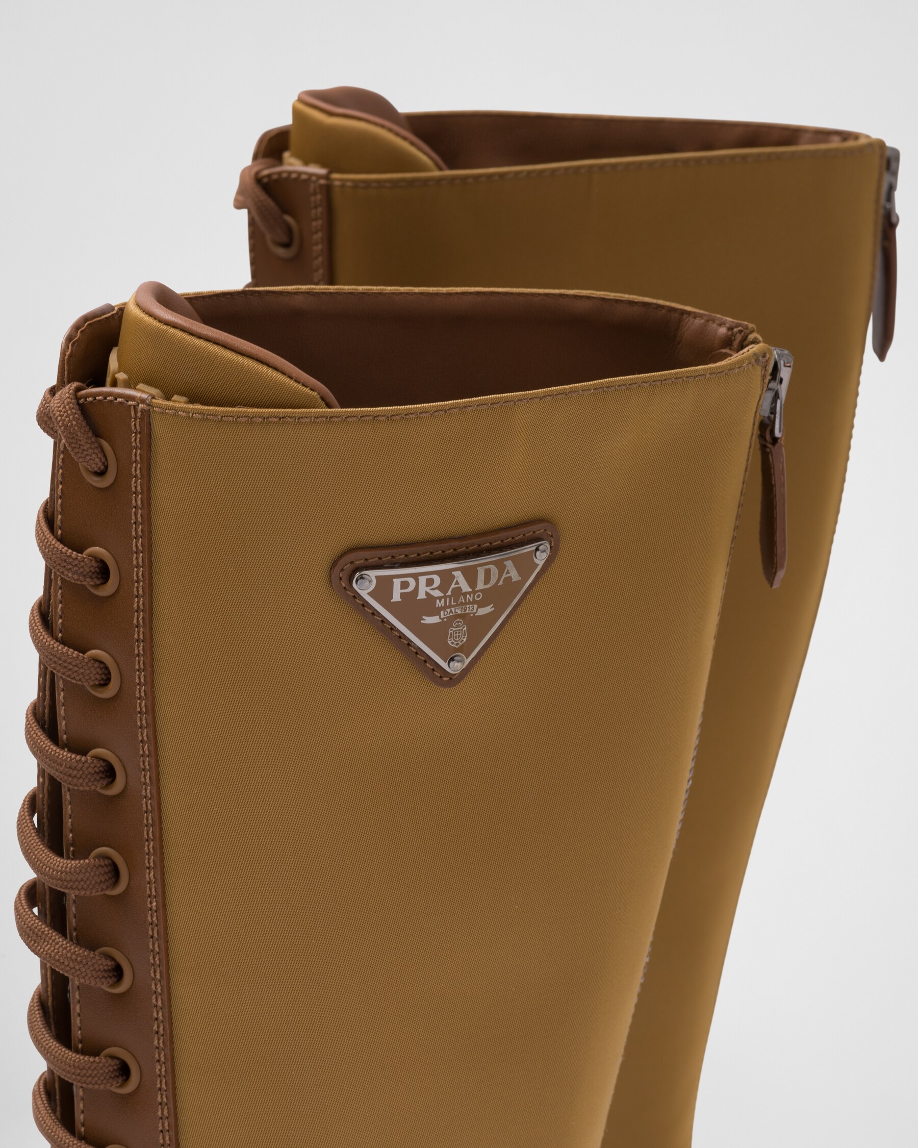 Tobacco Brushed Leather And Re-nylon Boots | PRADA