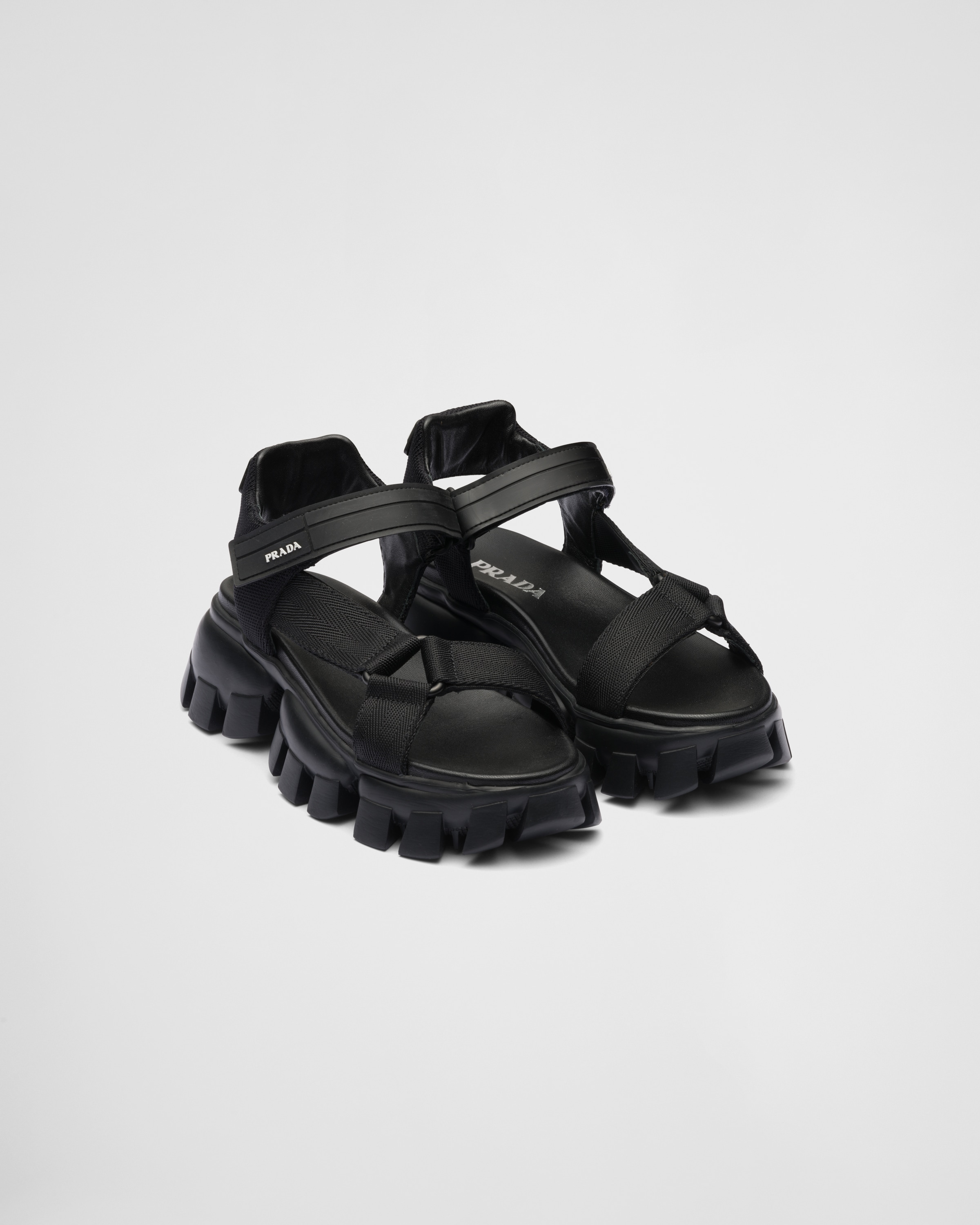 Black Sporty woven nylon tape sandals | Prada