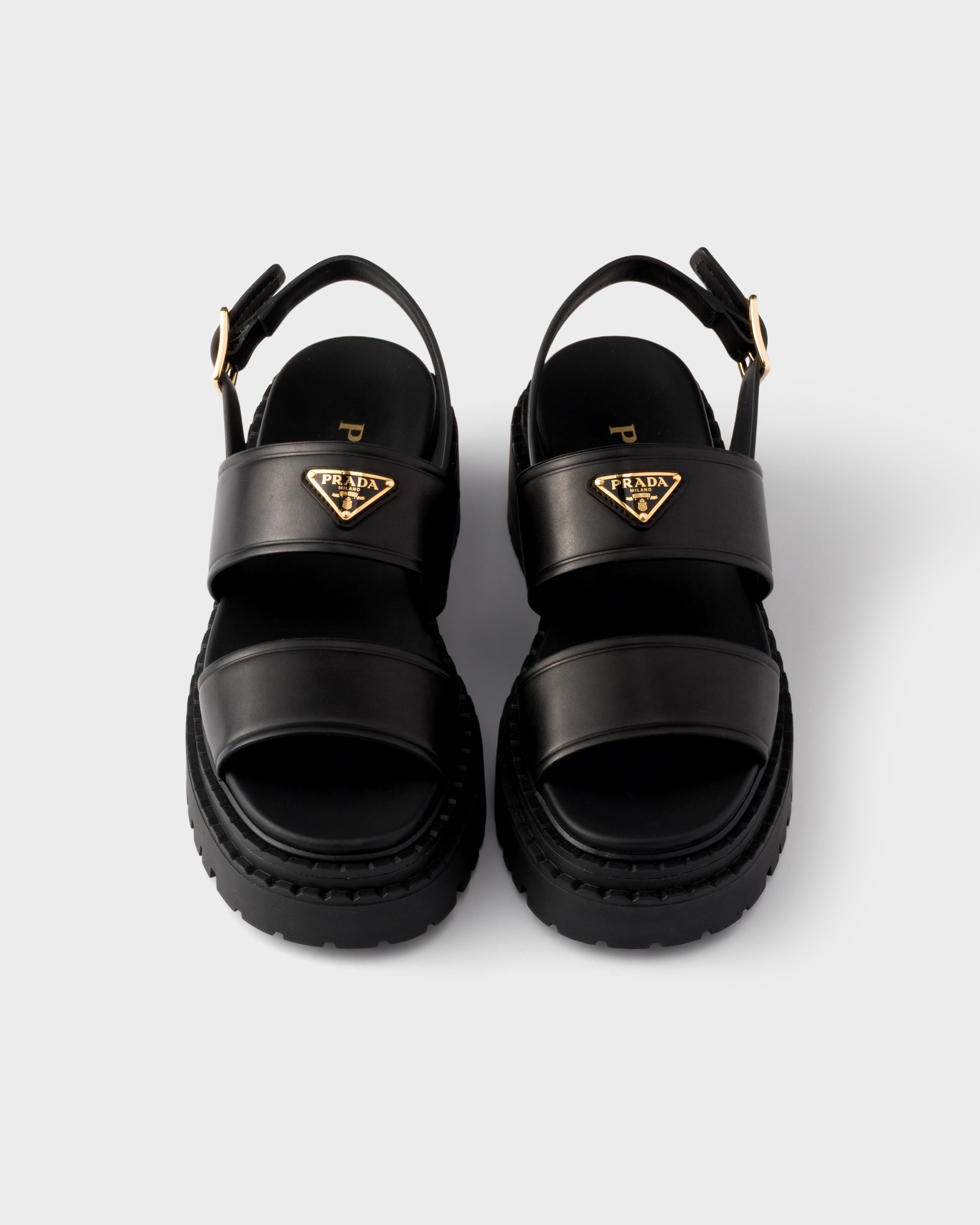 Prada Leather Crossover Platform Sandals 55