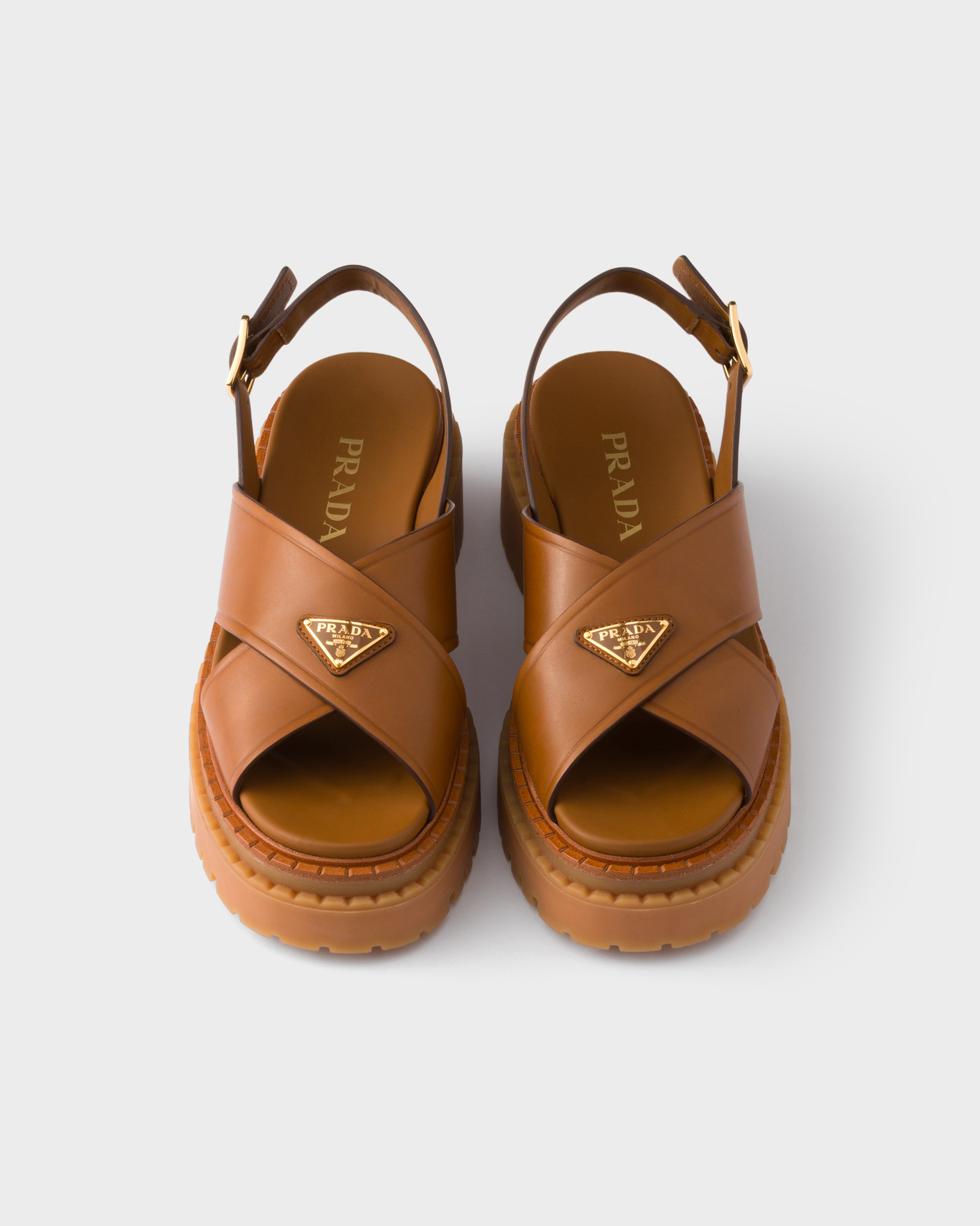 Prada Leather Crossover Platform Sandals 55