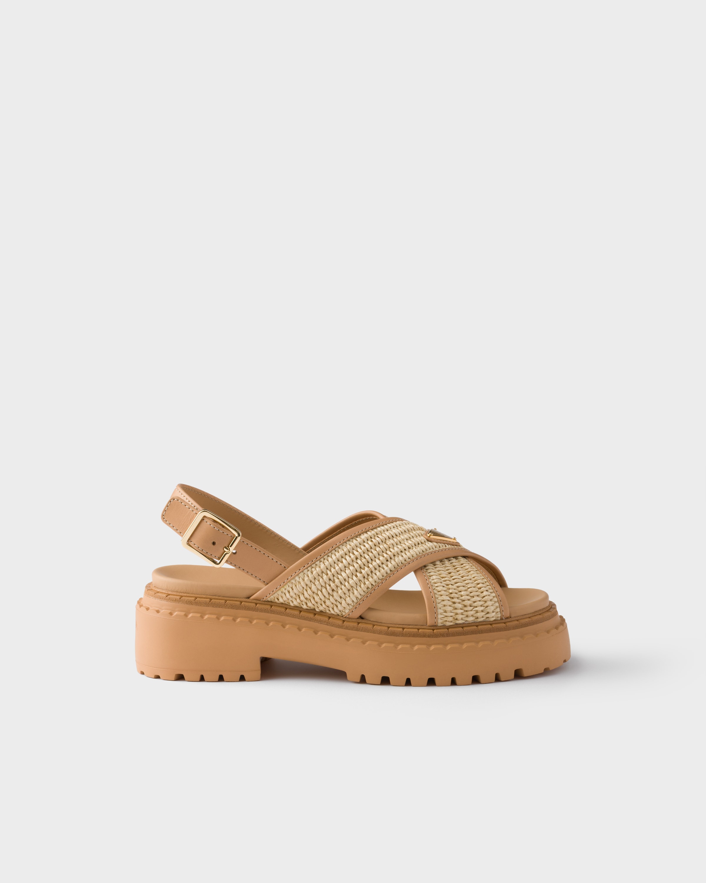 Prada Crochet And Leather Sandals, Woman, Beige, Size 36,5