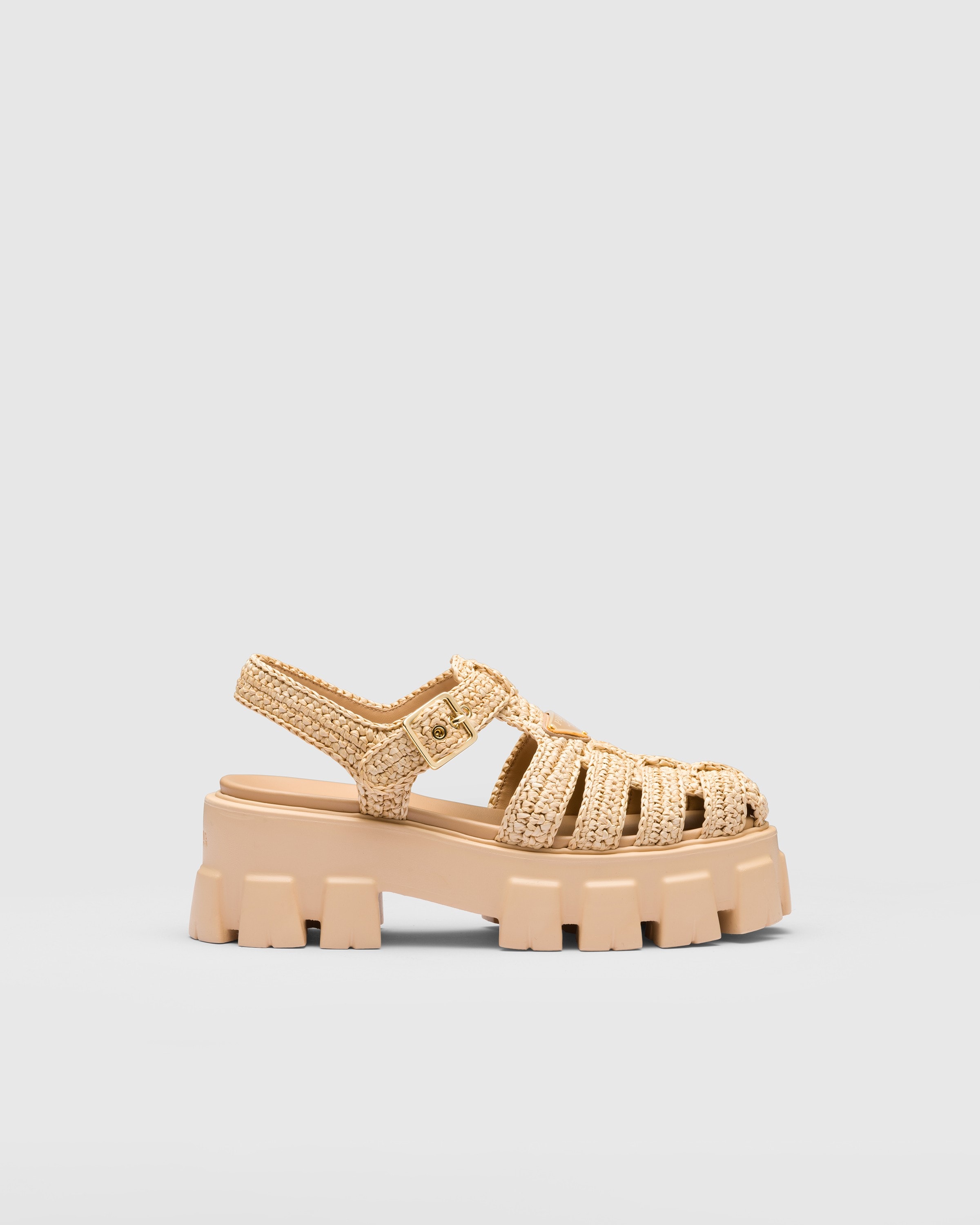 Prada Monolith Crochet Cage Sandals, Woman, Natural, Size 38
