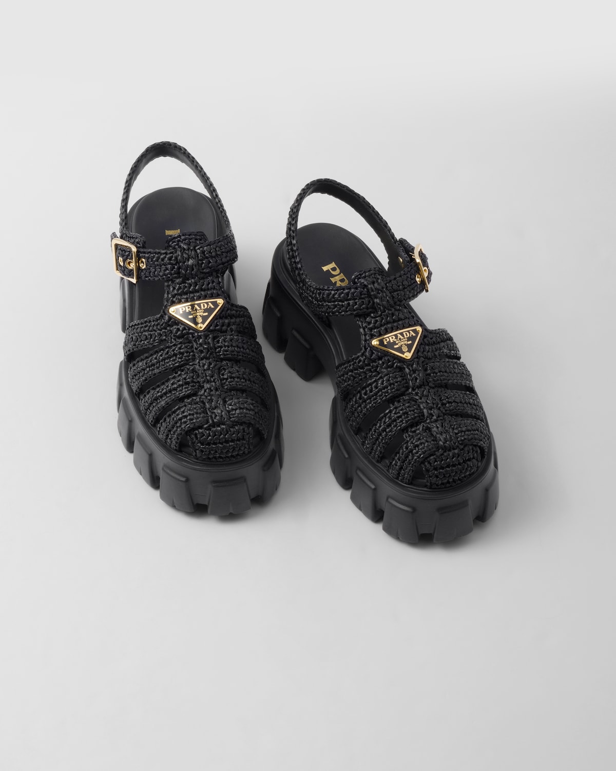 PRADA 25S SANDALS IN BLACK CALFSKIN LOGO GOLD HARDWARE