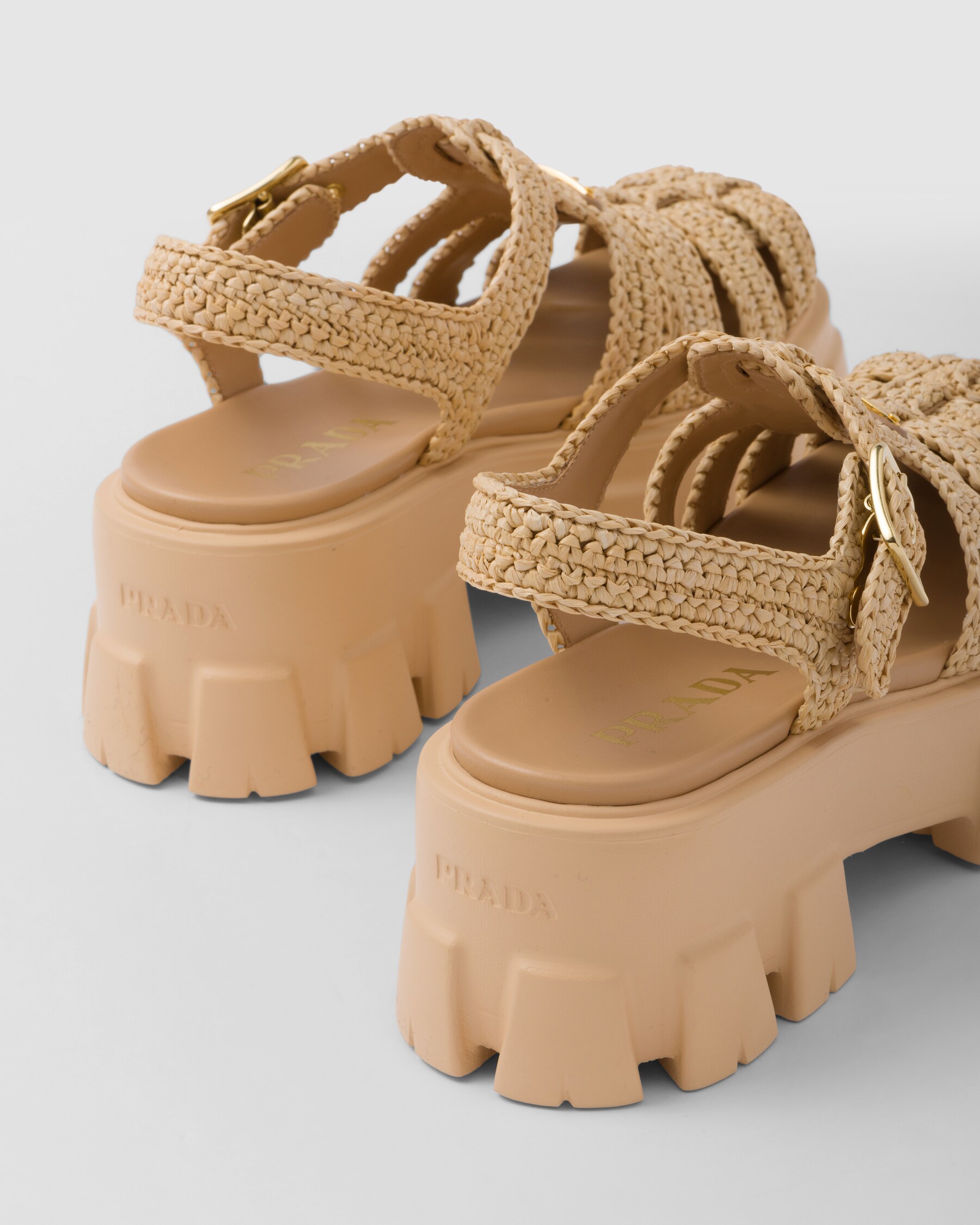 Natural Monolith Crochet Cage Sandals PRADA