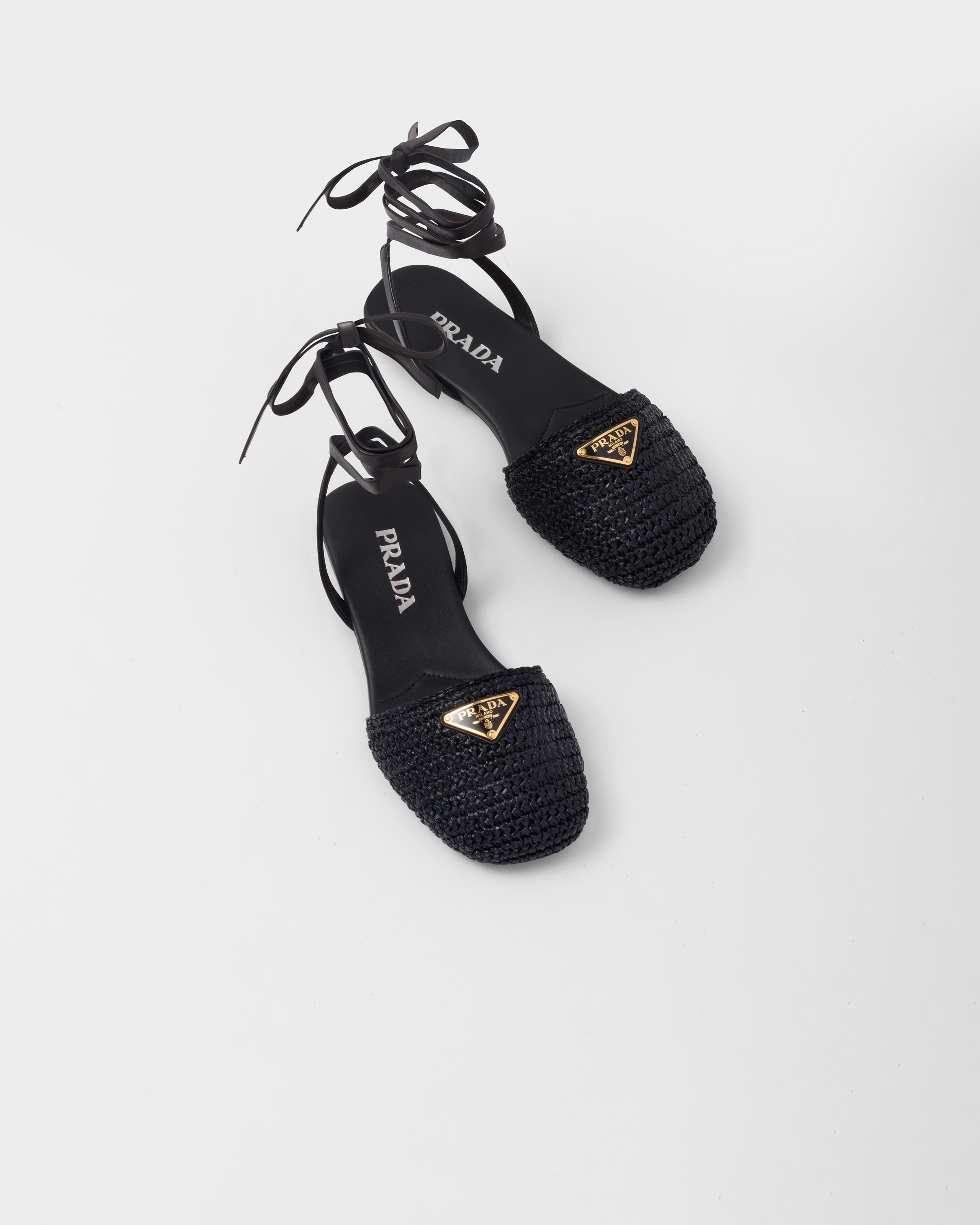Black Crochet flat sandals Prada