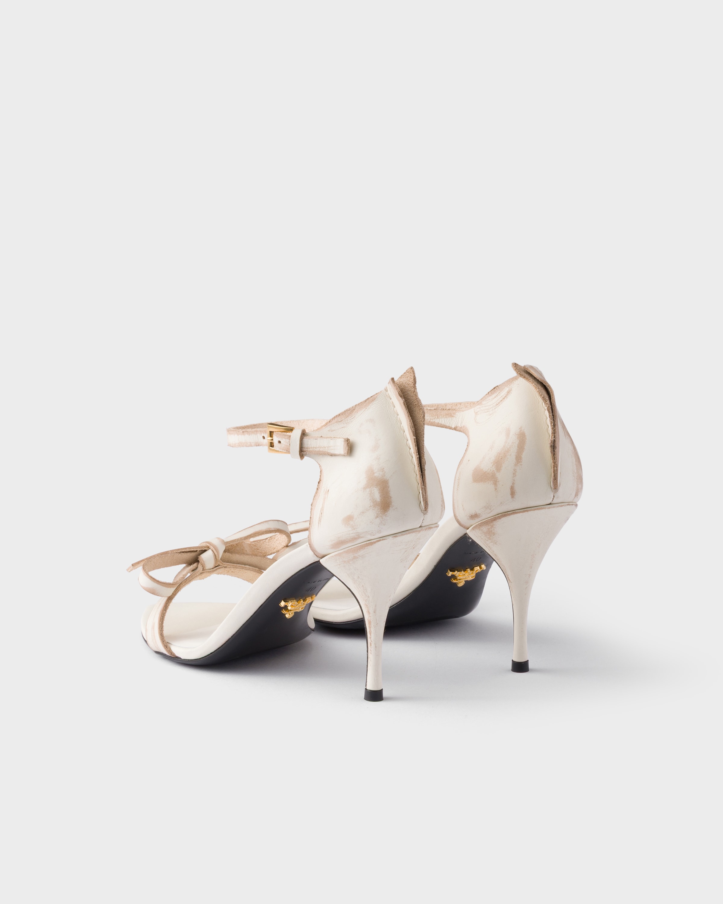 Prada Bow Leather Sandals In White