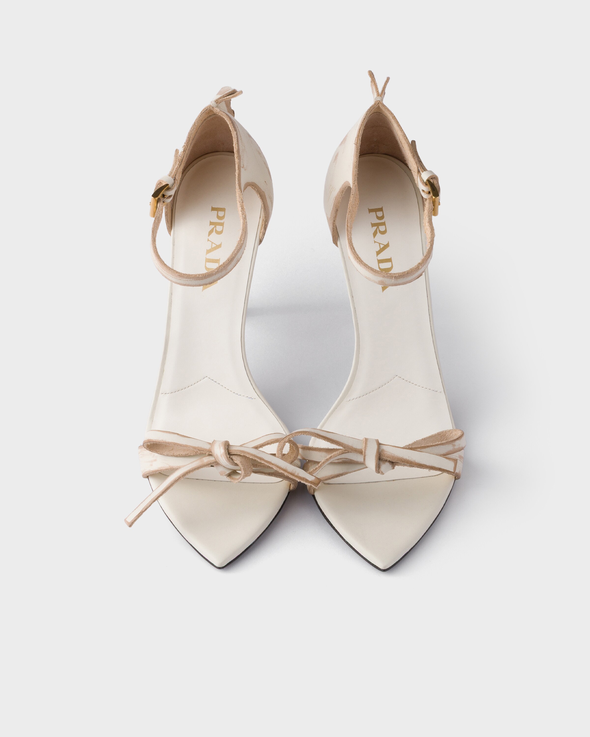 Prada Bow Leather Sandals In White