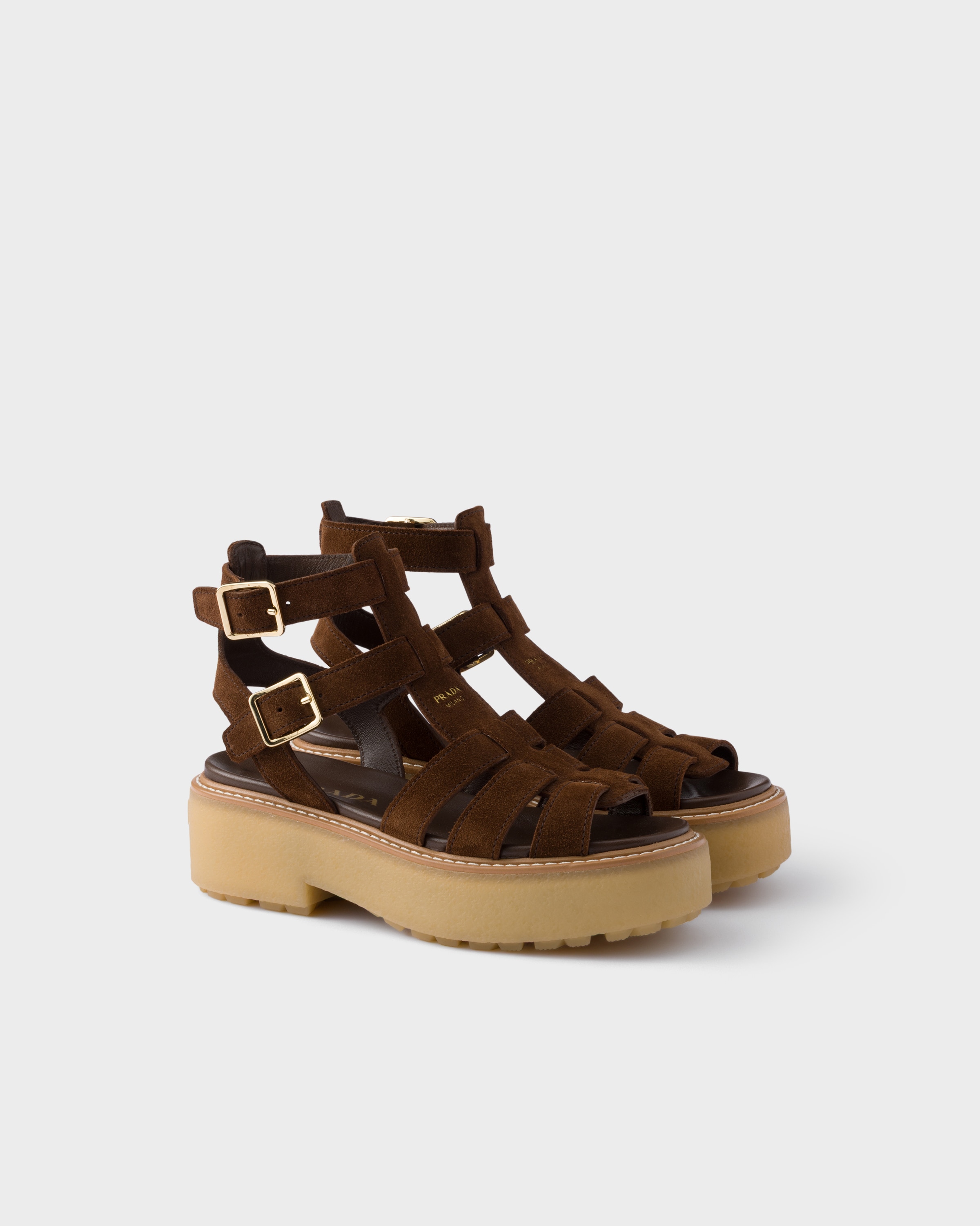 Prada Suede Gladiator Sandals In Animal Print