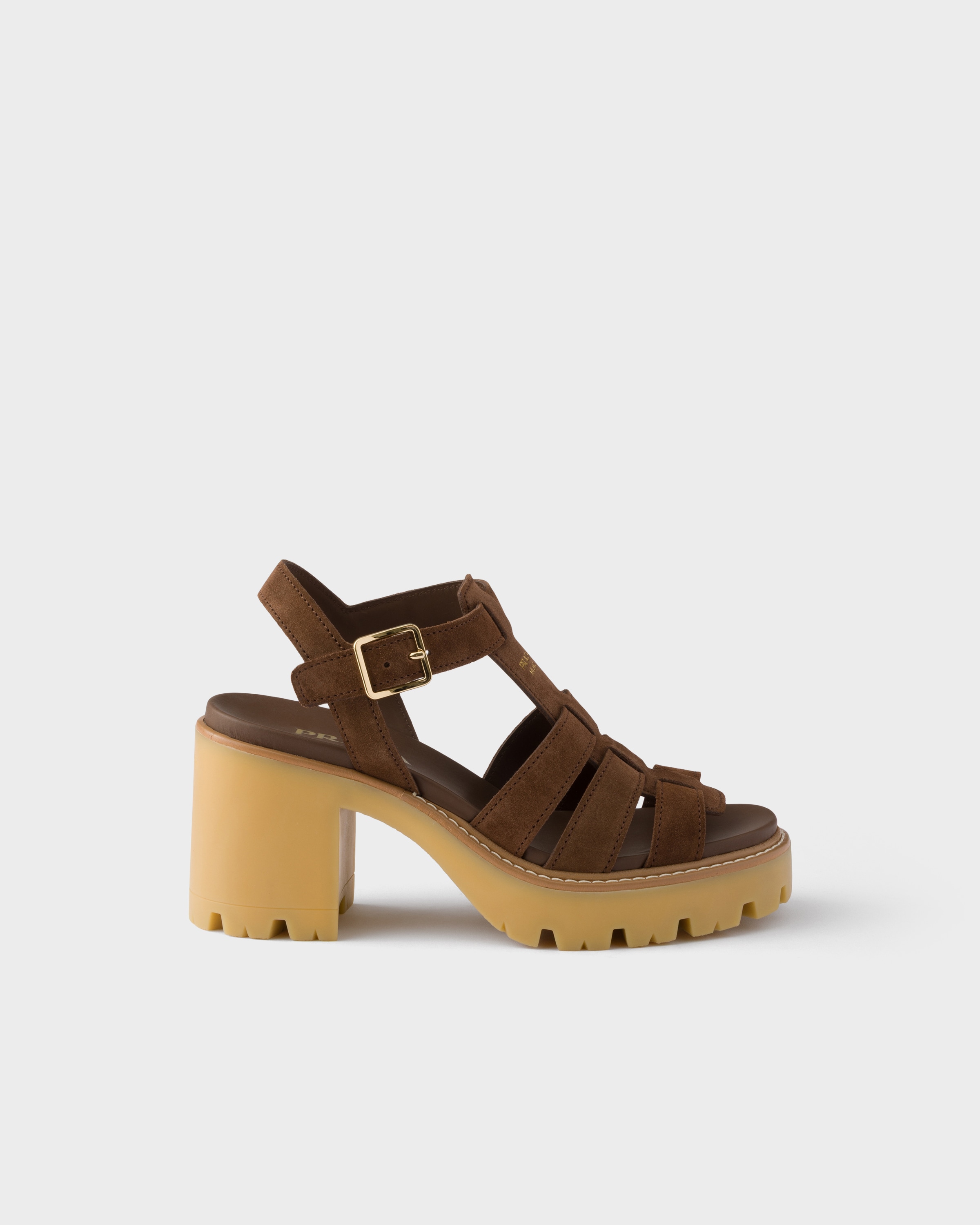 Prada High-heeled Suede Platform Sandals, Woman, Cocoa Brown, Size 38