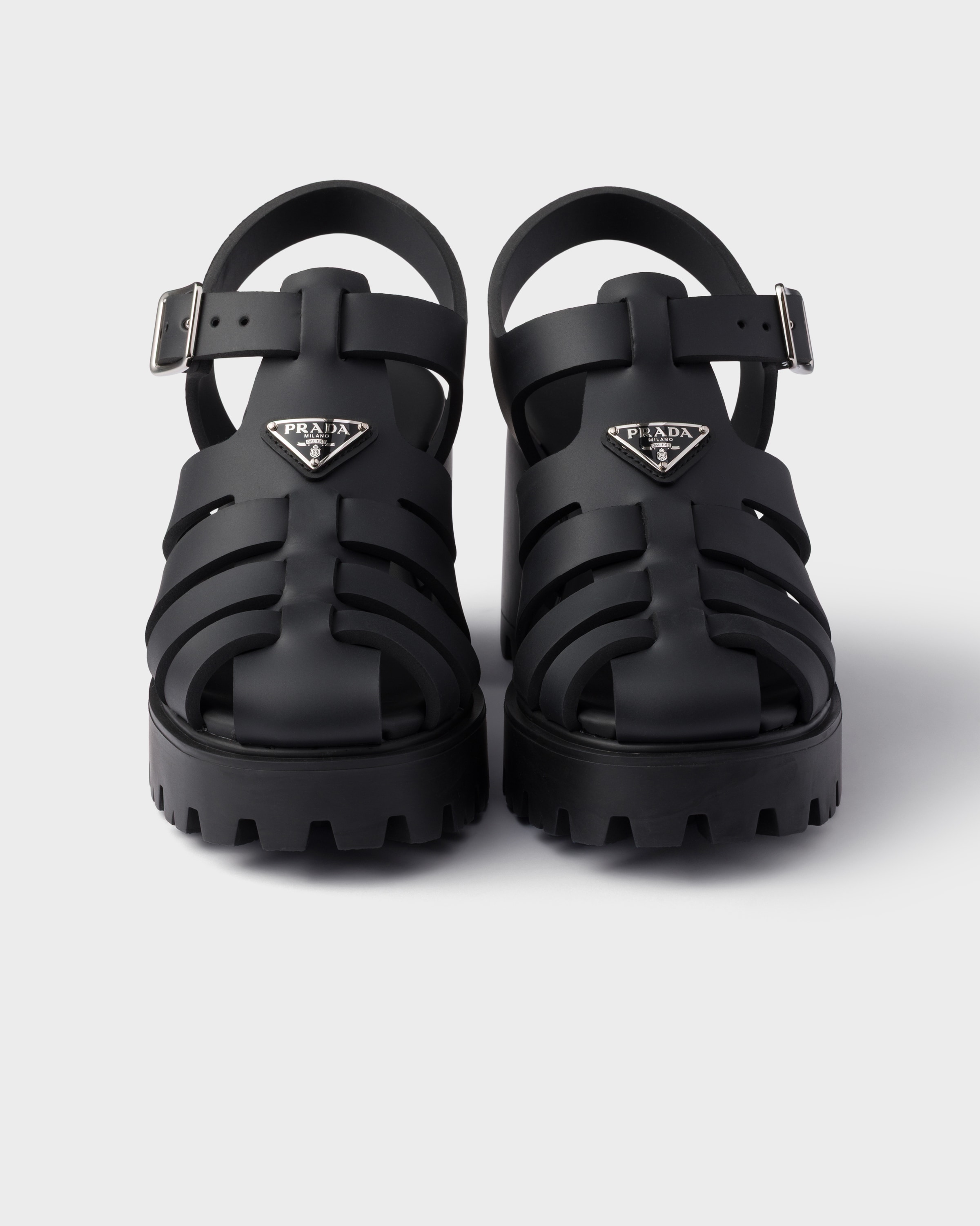 靴 prada rubber sandals Black Rubber platform sandals | PRADA