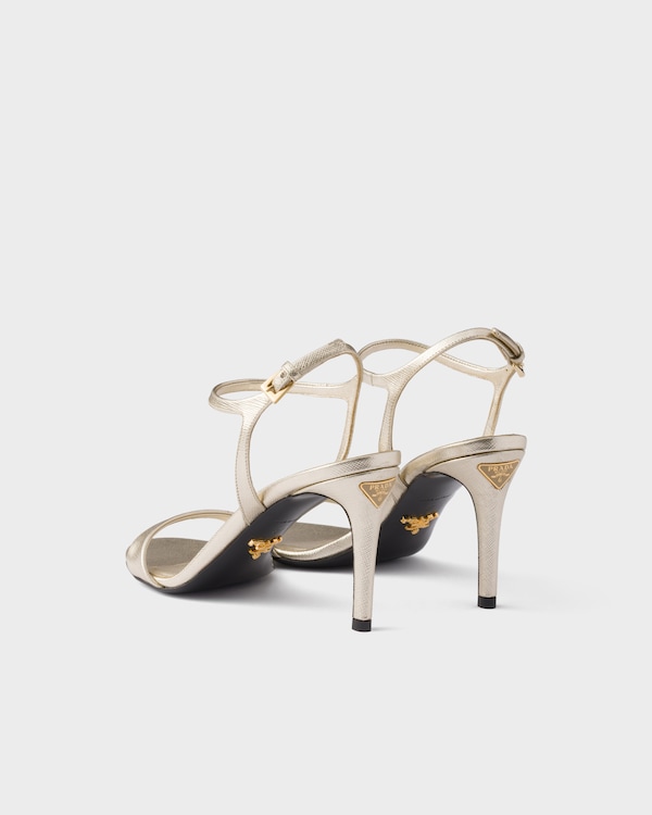 Patent Saffiano leather sandals - Pyrite Patent Saffiano leather sandals - Pyrite