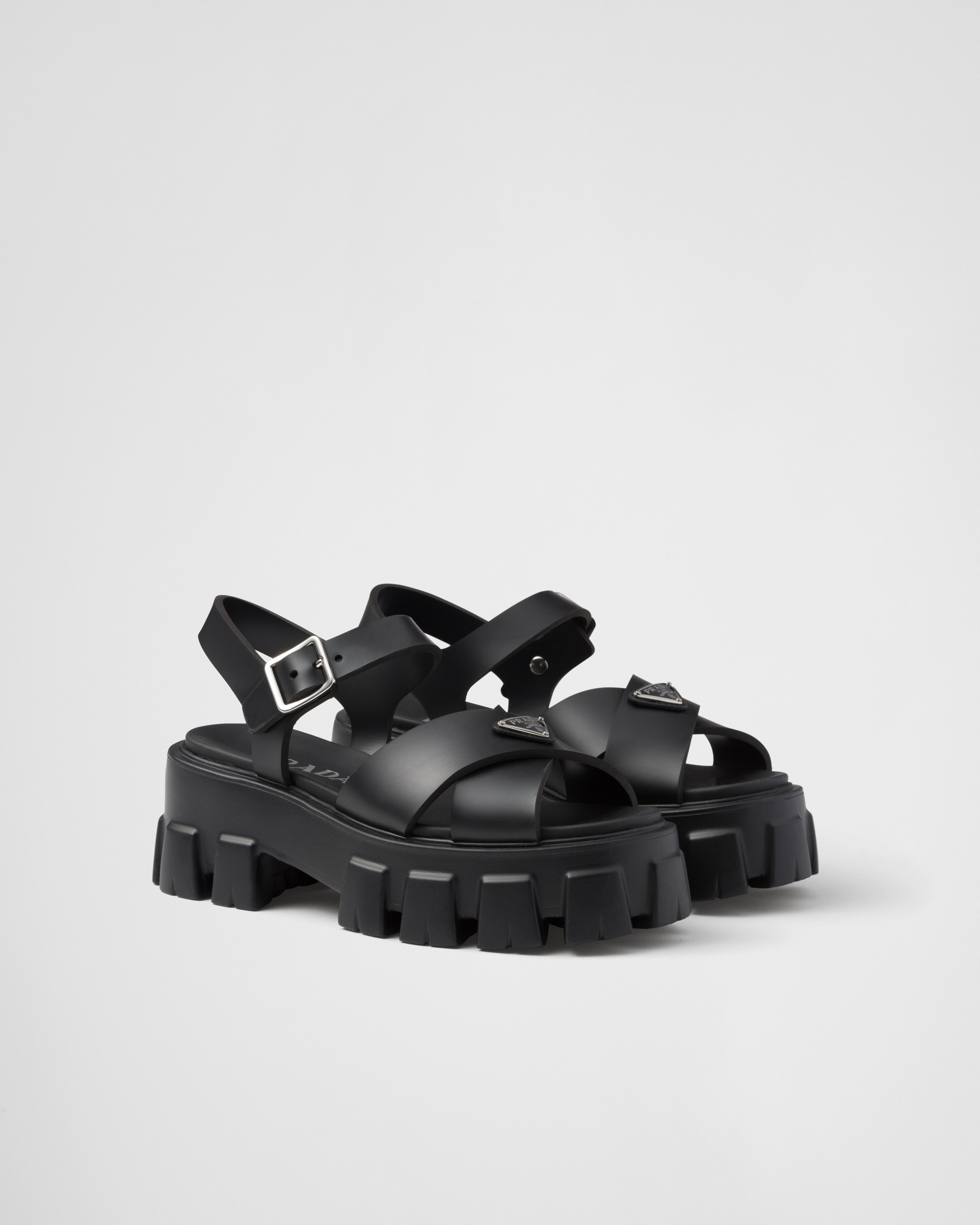 Prada Monolith Rubber Sandals In Black