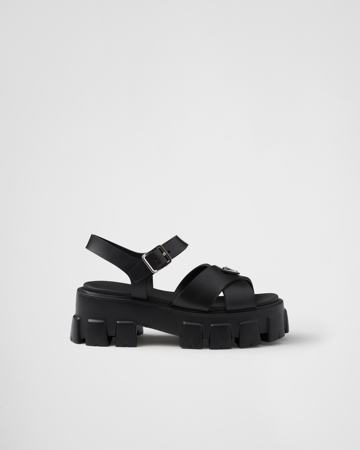 PRADA rubber Triangle Cross Sandals shoes 2X3118 Black Silver 6 main image 0