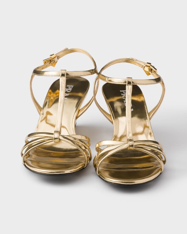 Sandales en cuir métallisé - Platine Sandales en cuir métallisé - Platine