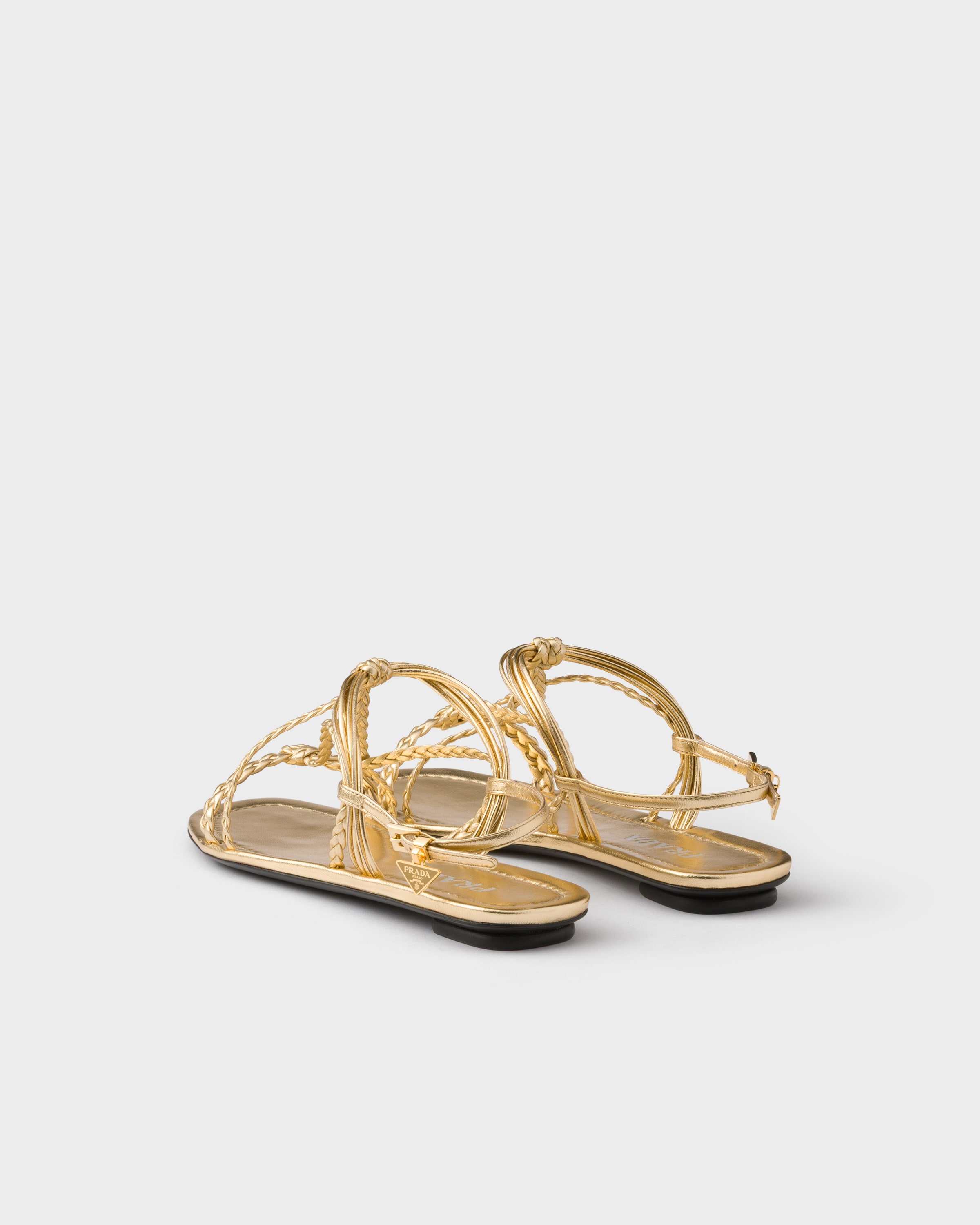 Platinum Flat mordoré nappa leather sandals | PRADA - United States