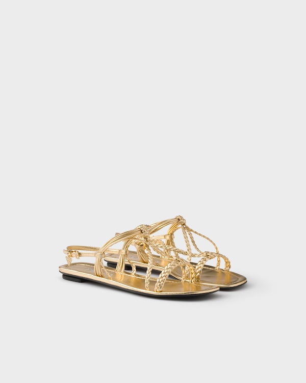 Flat mordoré nappa leather sandals - Platinum Flat mordoré nappa leather sandals - Platinum
