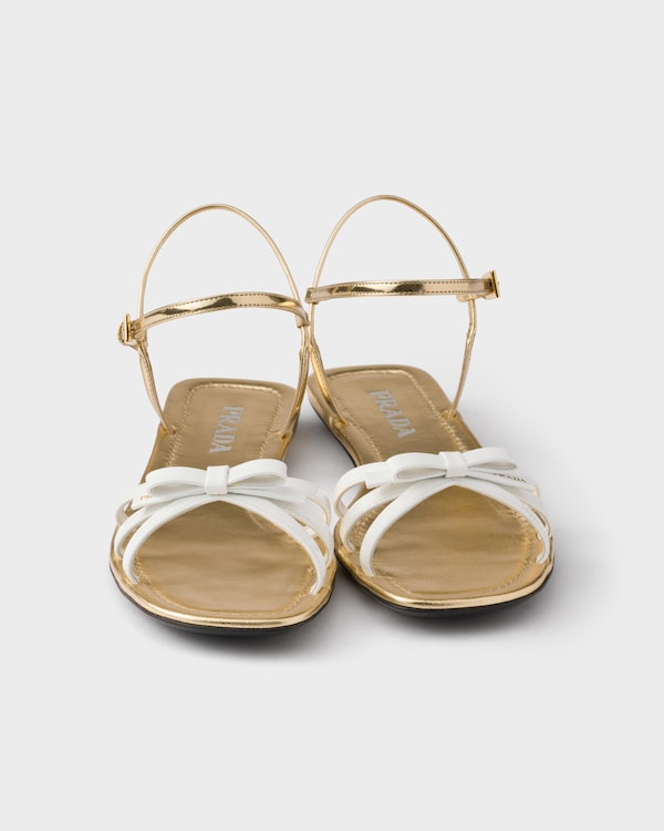 Flat patent and metallic leather sandals - White Flat patent and metallic leather sandals - White