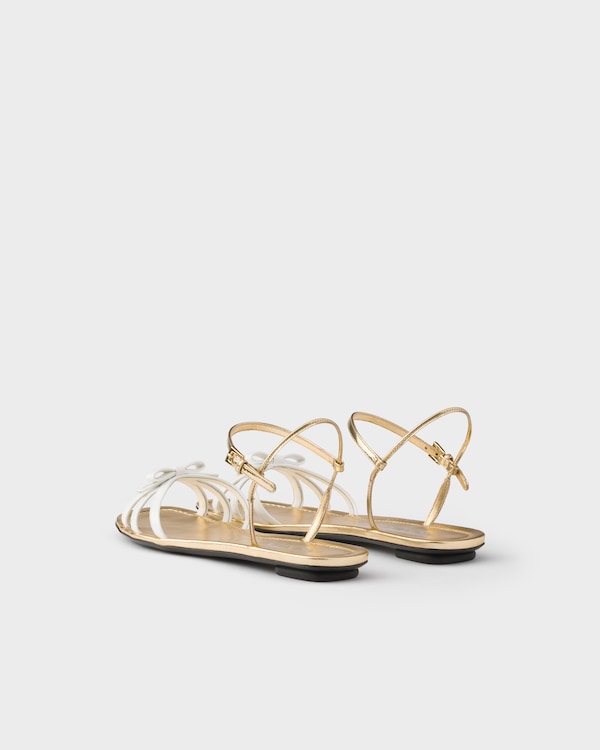 Flat patent and metallic leather sandals - White Flat patent and metallic leather sandals - White