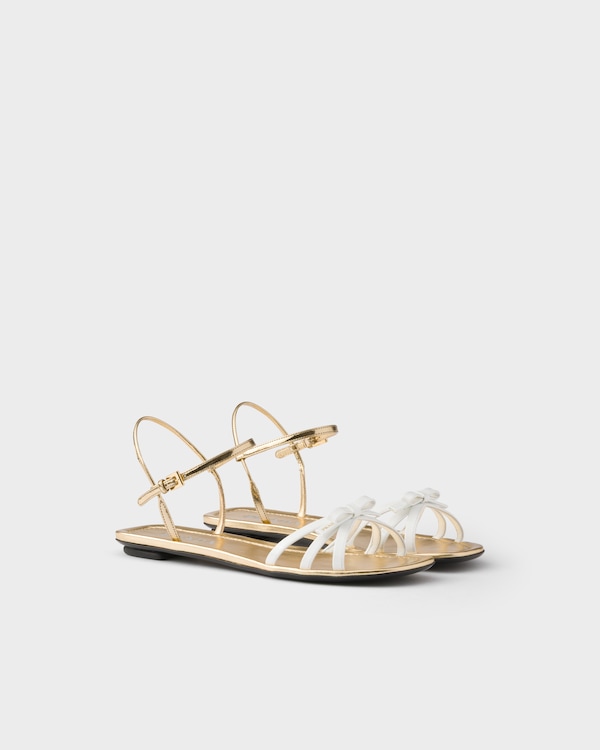 Flat patent and metallic leather sandals - White Flat patent and metallic leather sandals - White